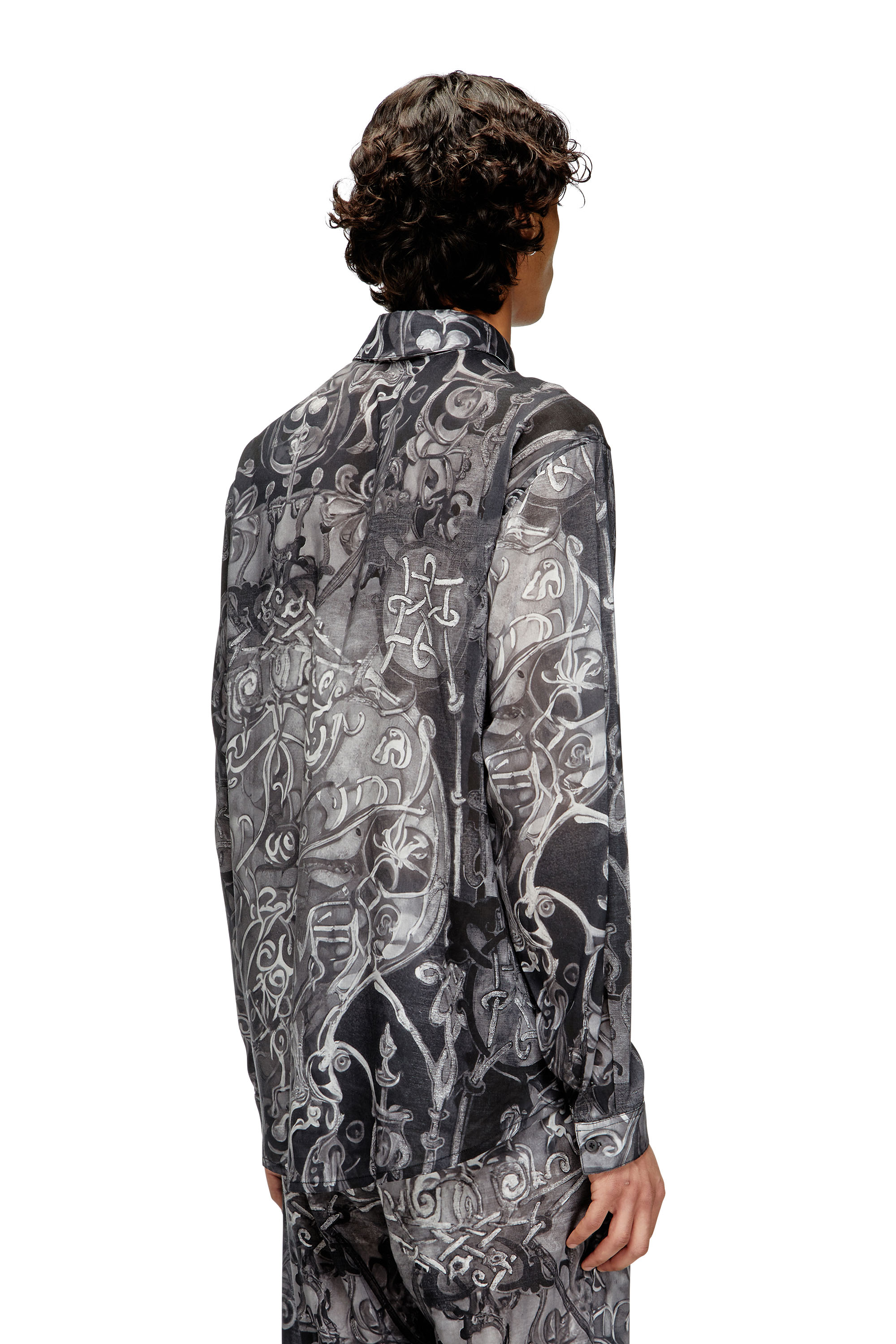 Diesel - S-SIMPLY-B-AJFW, Man's TENCEL&trade; shirt with medieval print in Black - 4