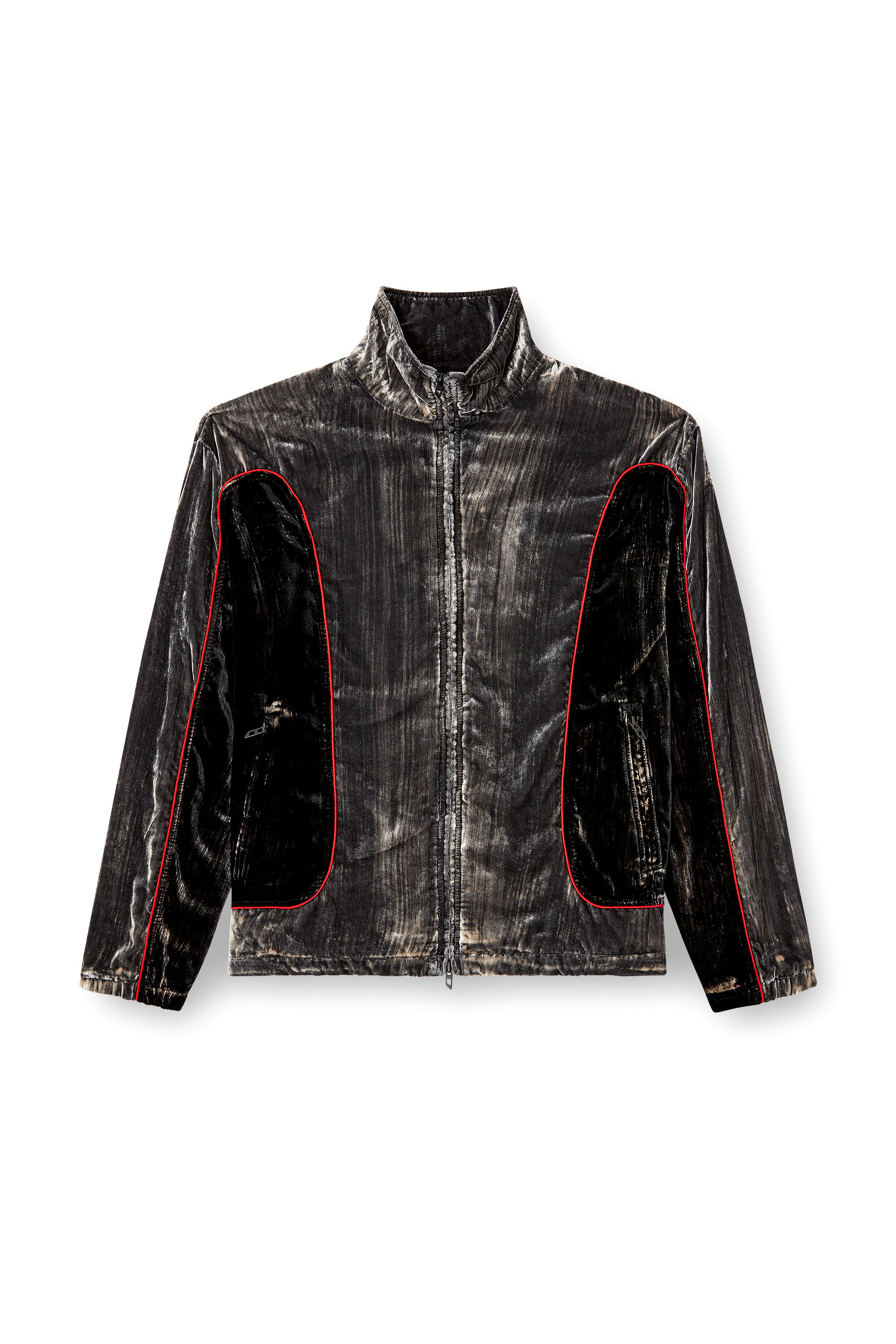 Diesel - J-HAY, Male's Track jacket in treated velvet in Black/Red - 2