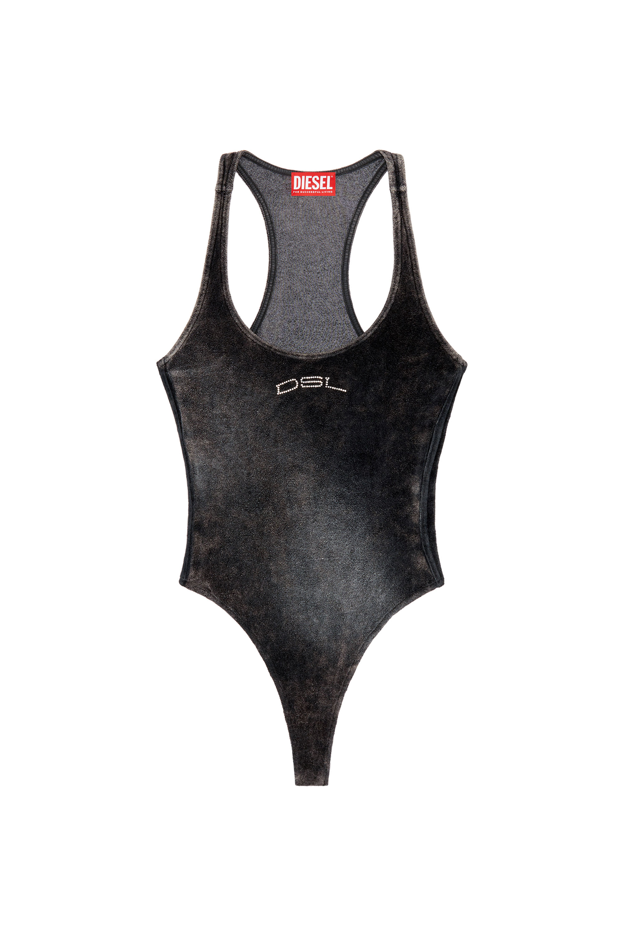 Diesel - T-VATELY, Woman's Chenille bodysuit with crystal logo in Black - 2