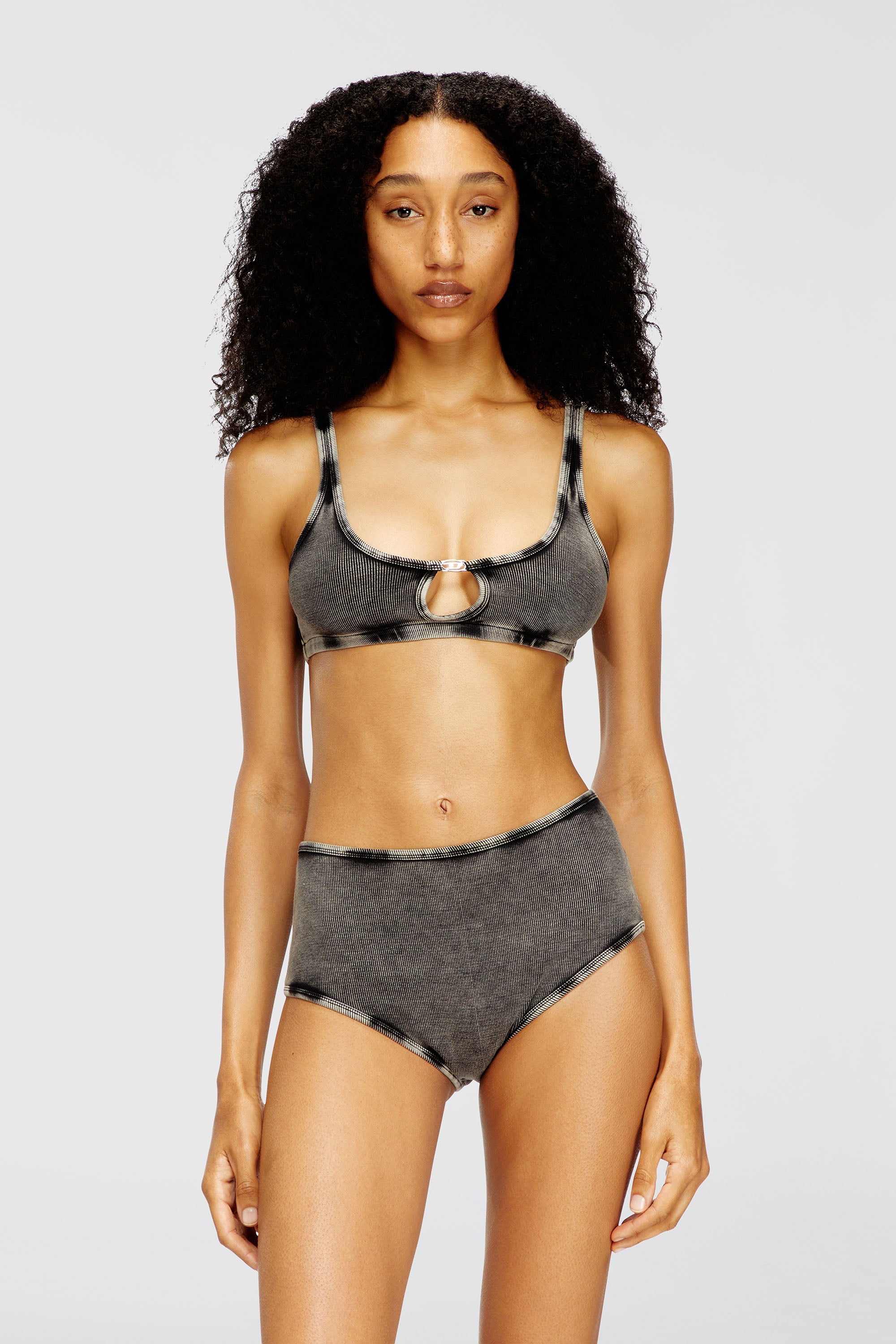 Diesel - FLORENCE-DNM, Bralette de canal&eacute; de algod&oacute;n con joya Oval D Mujer in Gris - 1