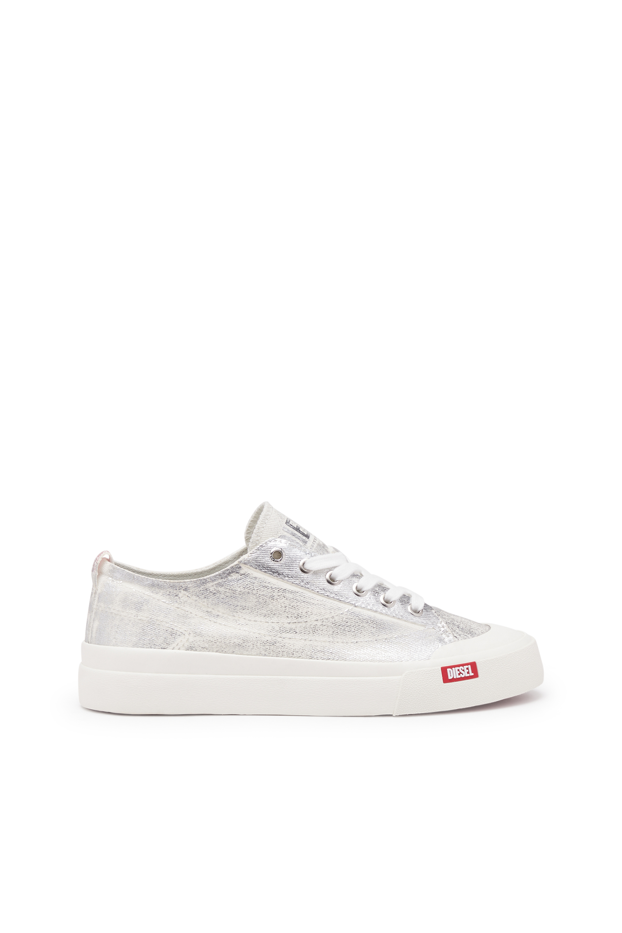 Diesel - S-ATHOS LOW W, Woman's S-Athos Low-Distressed sneakers in metallic canvas in Silver - 1