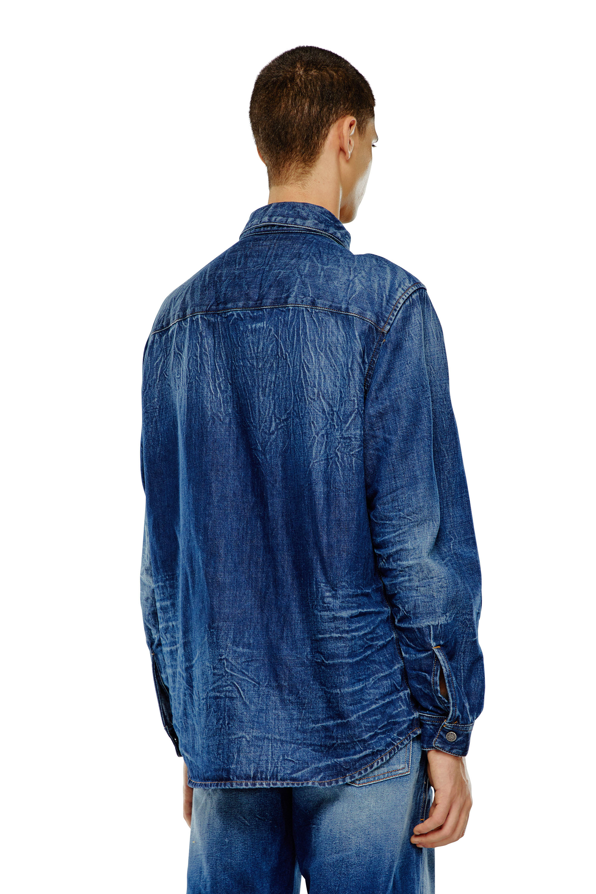 Men's Stretch denim shirt with 3D whiskers | Blue | Diesel