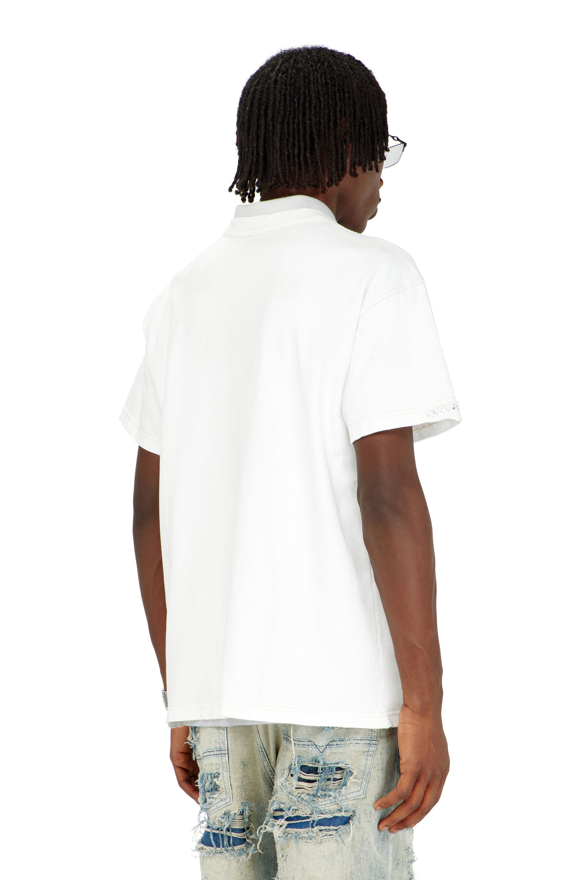 Diesel - T-NORM-CRYSTALS, Male's T-shirt with frayed edges and crystal details in White - 4
