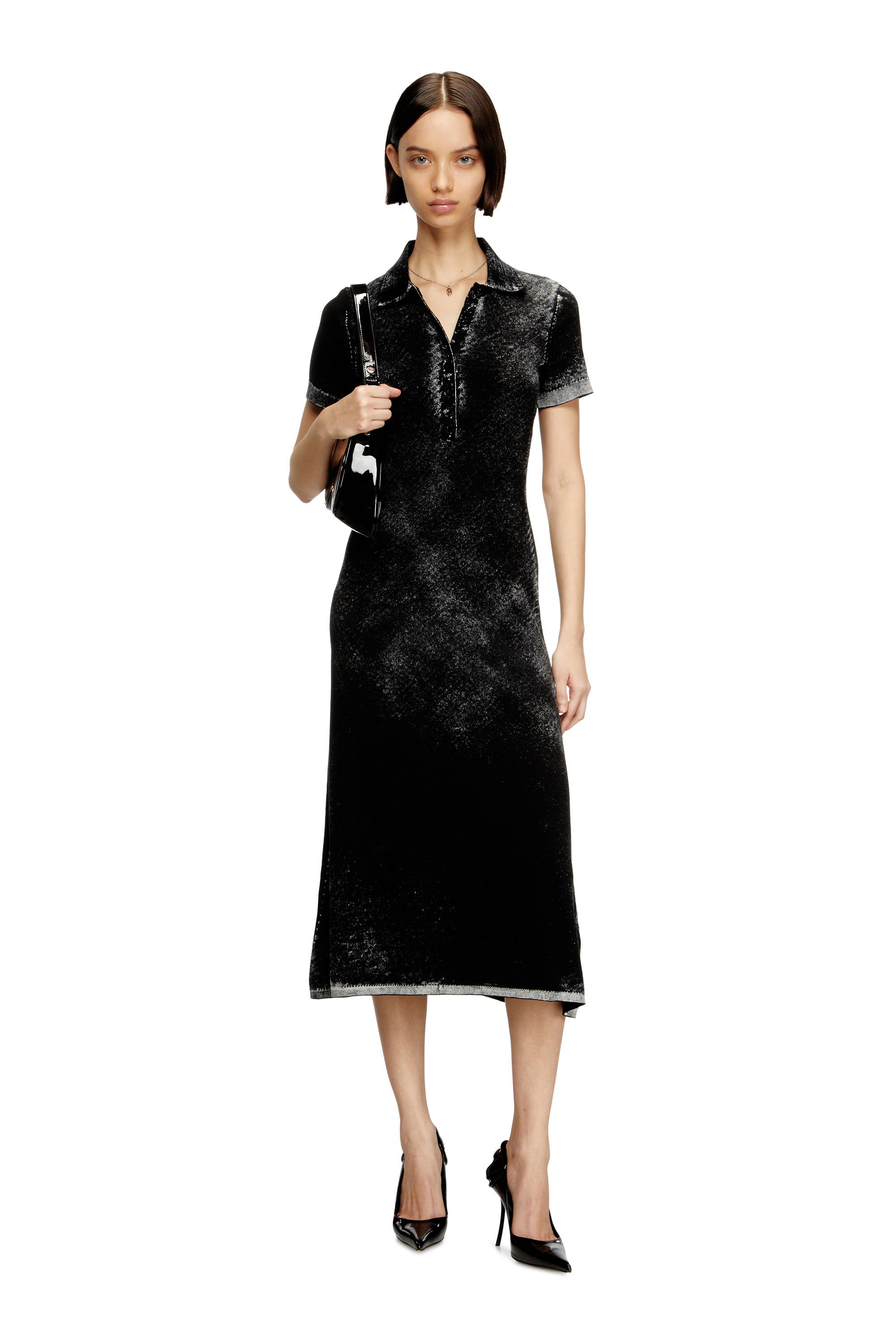 Diesel - M-LOURENS, Female's Midi polo dress in reverse-printed knit in Black - 1