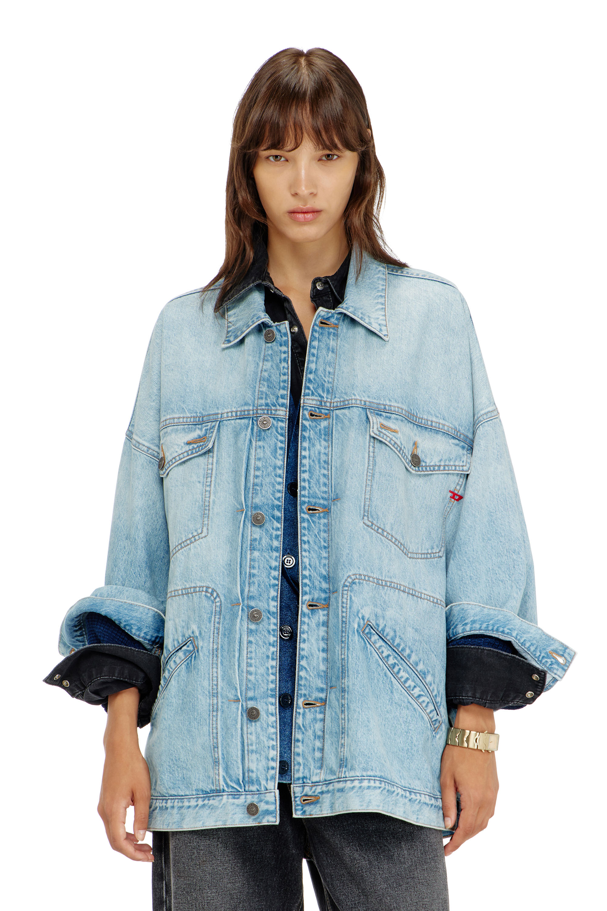 Diesel - DE-LIN, Female's Oversized denim workwear jacket in Light Blue - 1