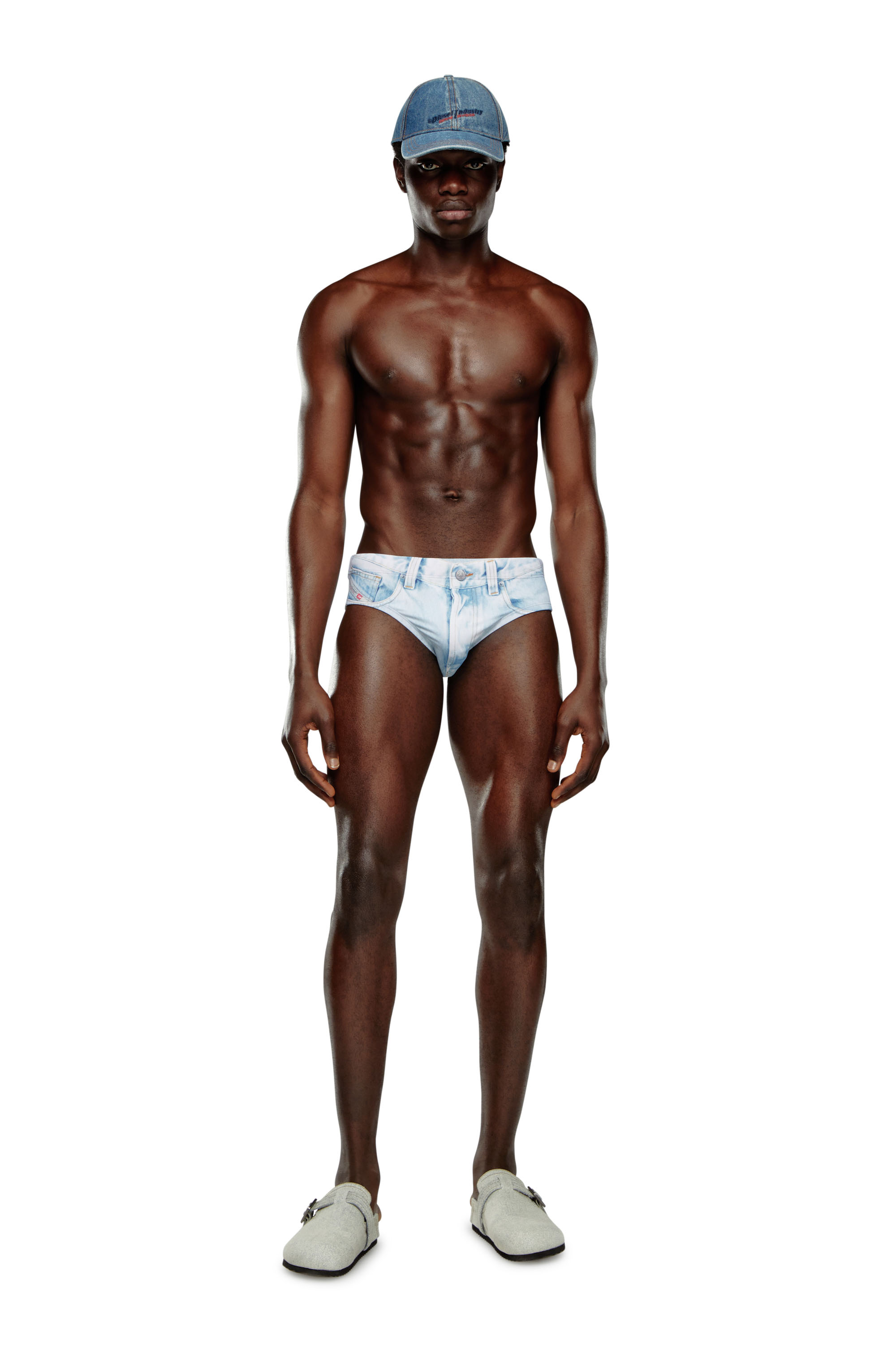Diesel - BMBR-ALFIE, Man's Swim briefs with denim trompe l'oeil in Light Blue - 2