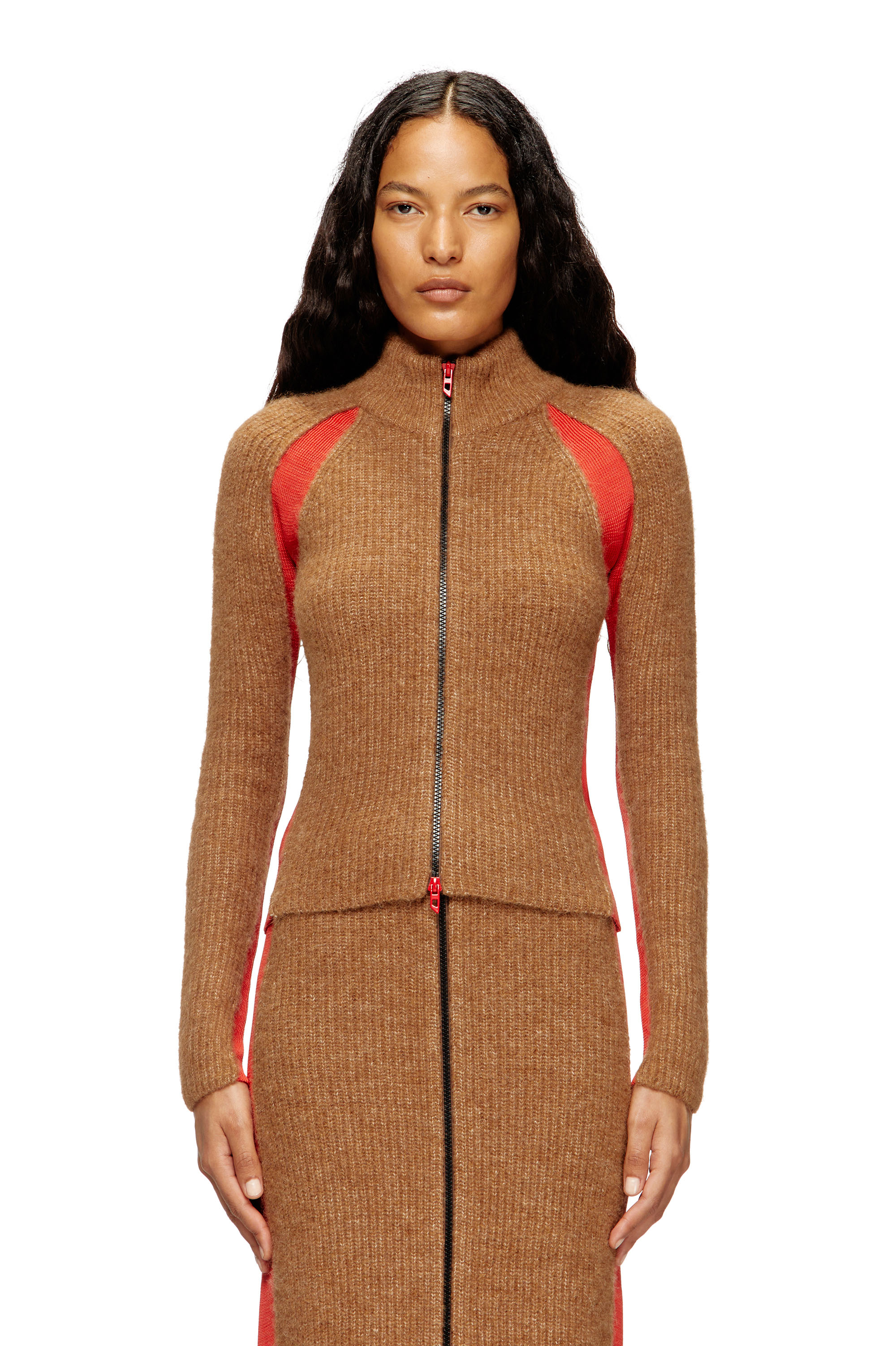 Diesel - M-LOUISE, Female's Alpaca-blend cardigan with contrast inserts in Brown - 1