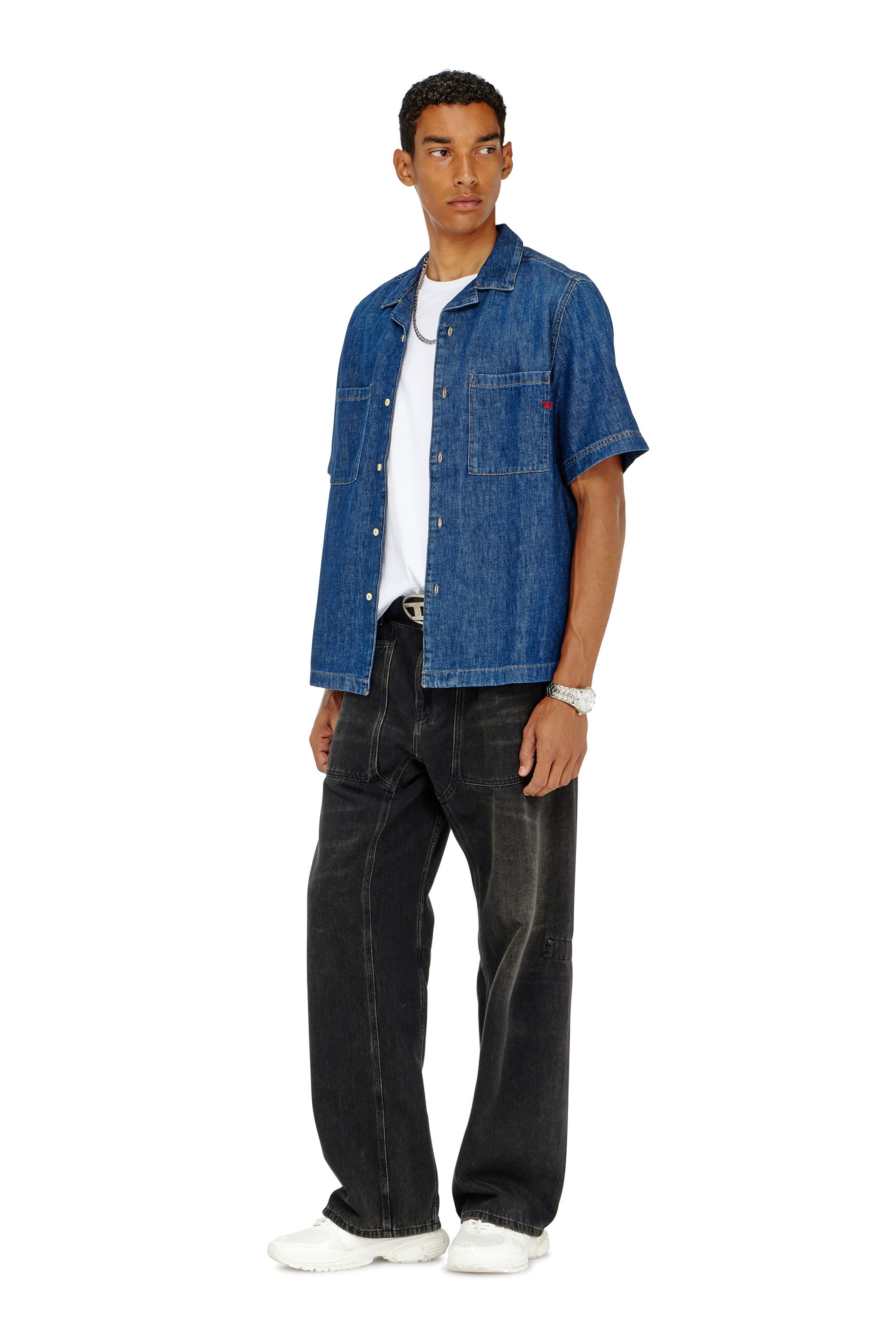 Diesel - D-PAROSHORT, Chemise bowling en denim Homme in Bleu - 1