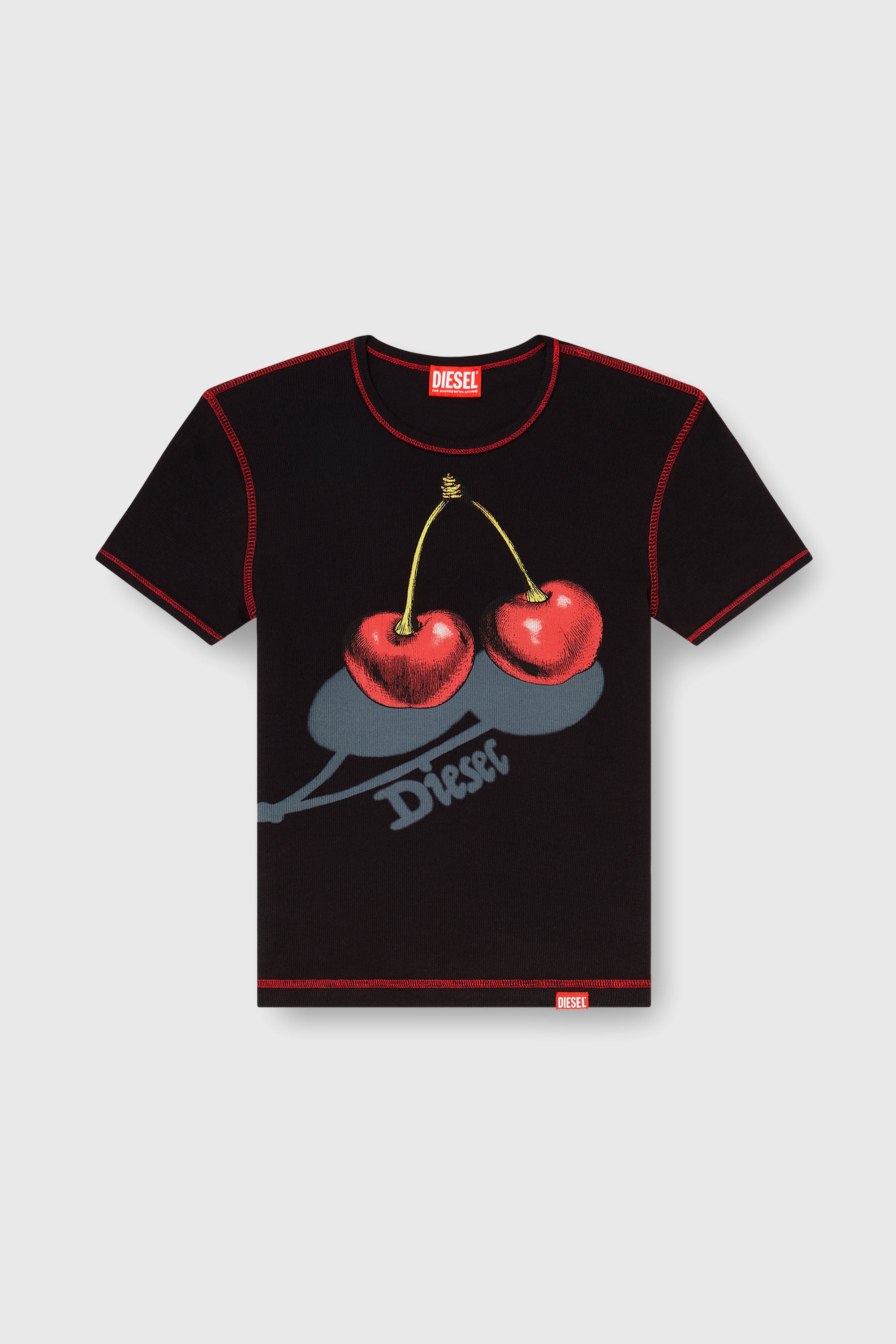 Diesel - SV-T-ELE-CHER, Camiseta ajustada de algod&oacute;n con estampado de cerezas Mujer in Negro - 2