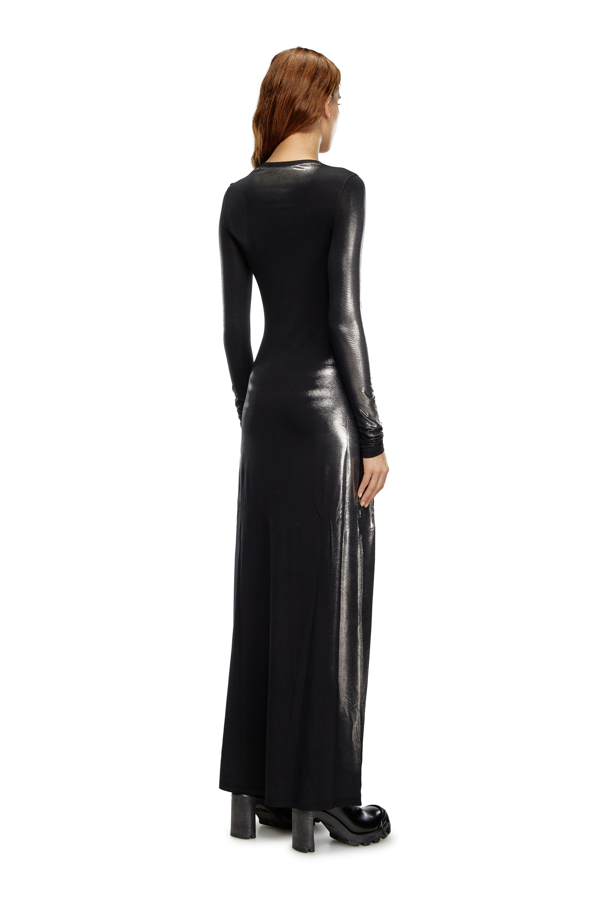 Diesel - D-ANESSA, Female's Long dress in metallic stretch jersey in Black - 3