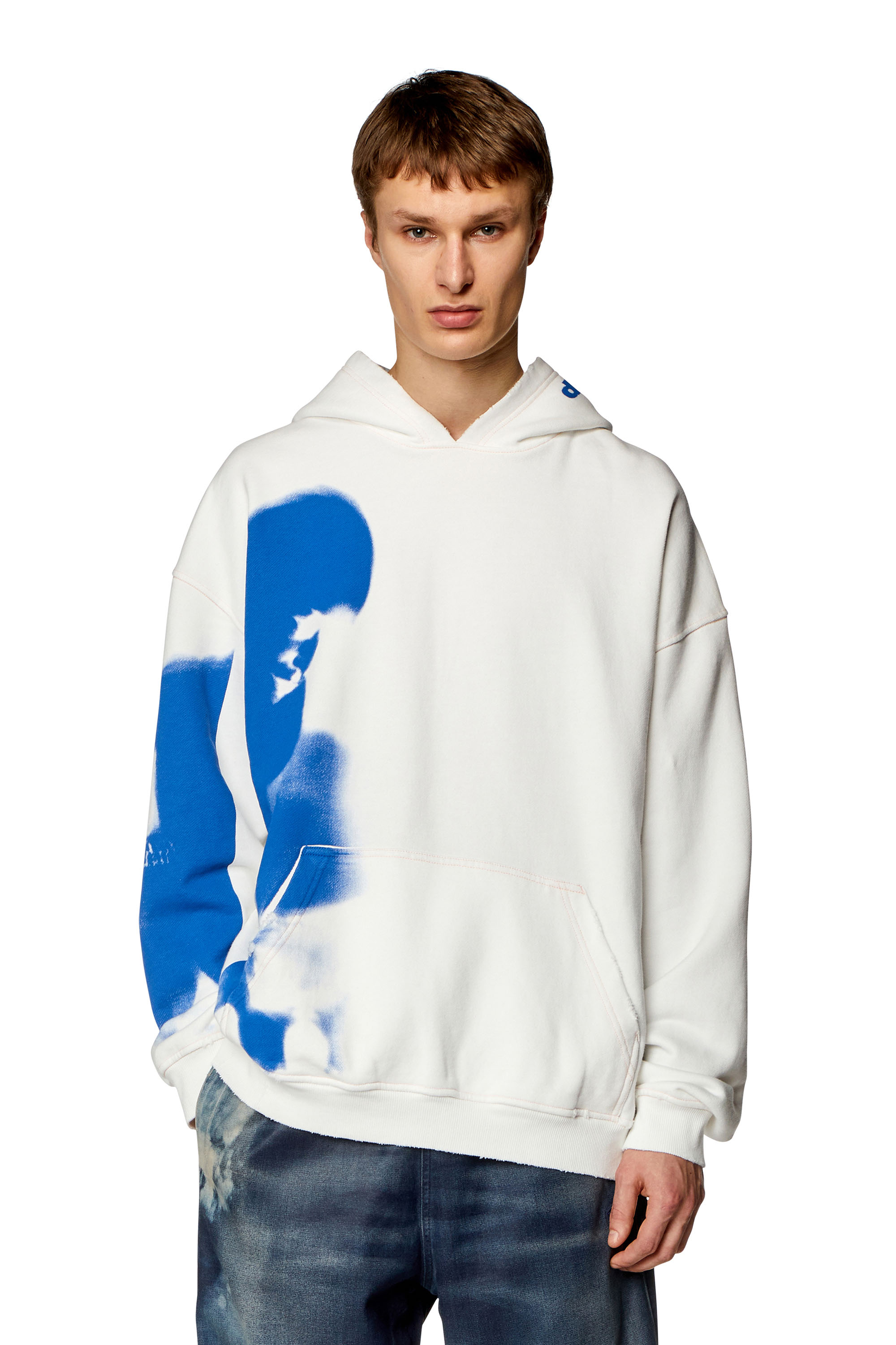 Men's Distressed hoodie with smudgy print | White | Diesel