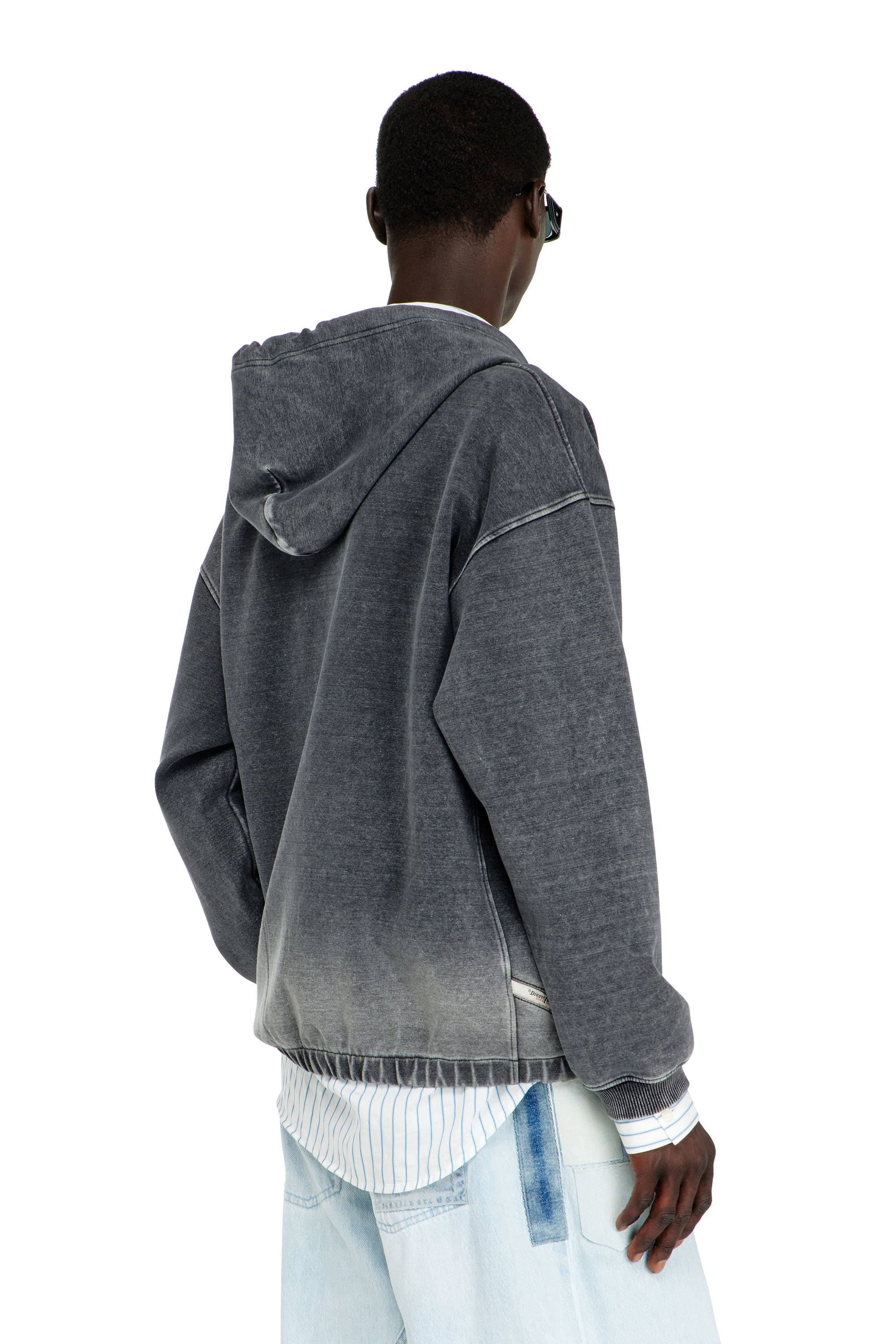 Diesel - S-HERMY-ZIP, Man's Hooded jacket in d&eacute;grad&eacute;-effect scuba in Dark grey - 5