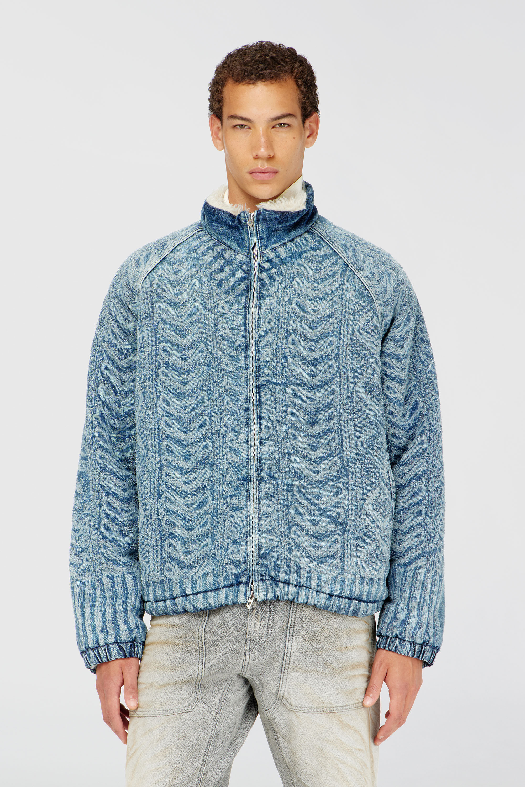 Diesel - D-KRAPS-S, Male's Jacket in cable-knit-effect denim in Medium Blue - 3