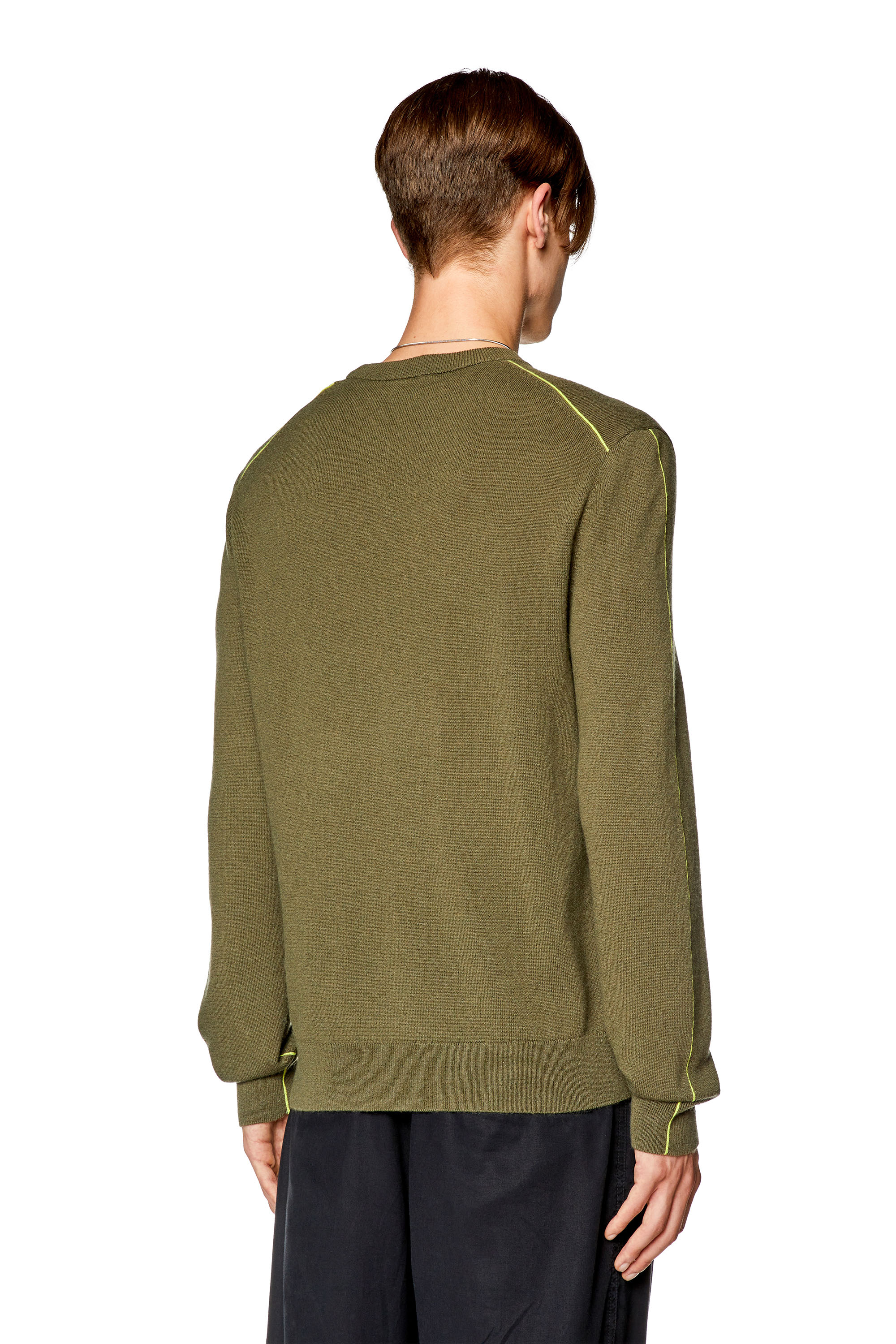 Diesel - K-VROMO, Man's Jumper with contrast piping in Olive Green - 4