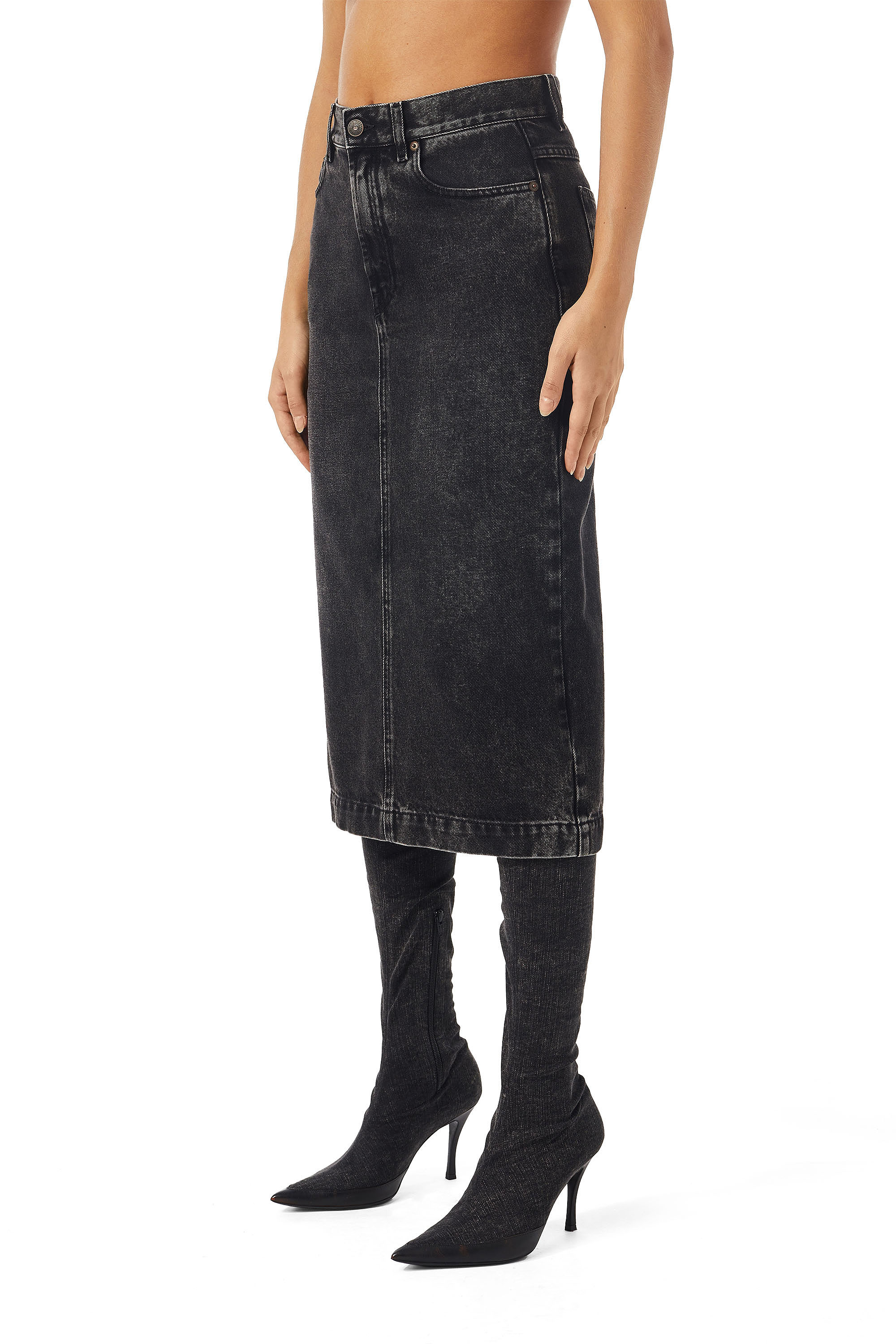 Diesel - DE-RONNY PENCIL SKIRT, Woman's Pencil skirt in denim in Black/Dark grey - 4