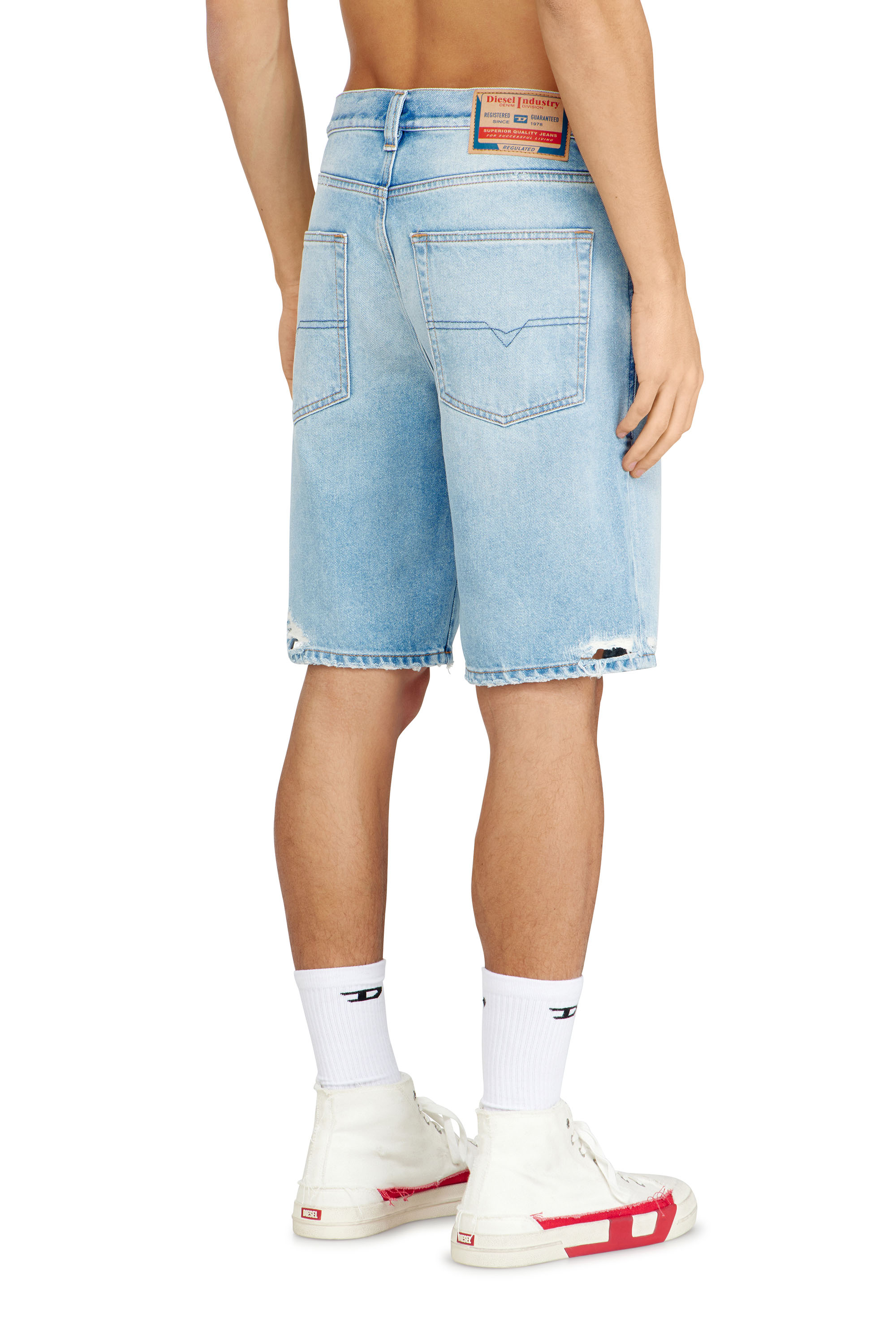 Diesel - REGULAR-SHORT, Male's Shorts in destroyed denim in Light Blue - 3