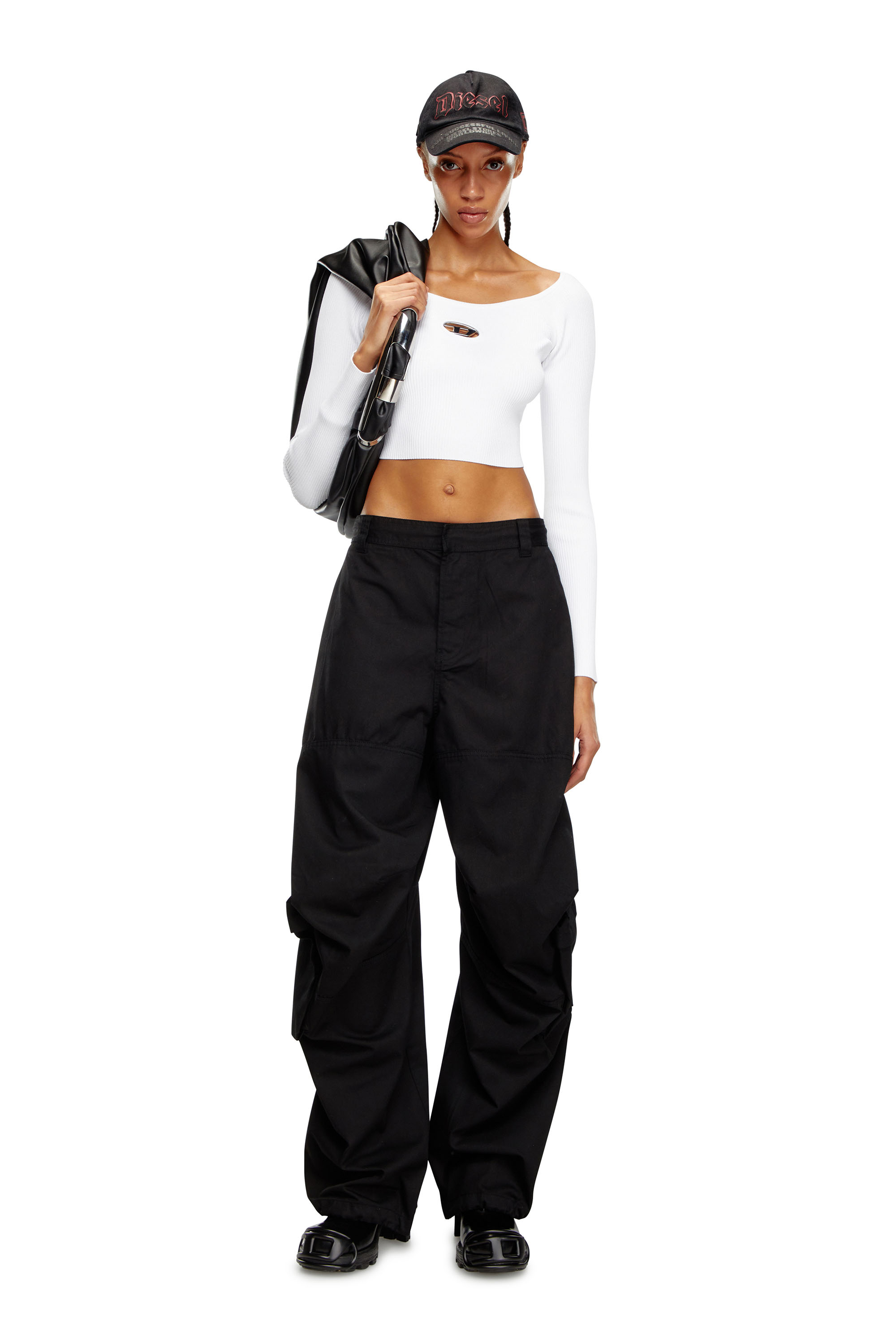 Diesel - M-VERA-LS, Woman's Off-the-shoulder top in ribbed knit in White - 1