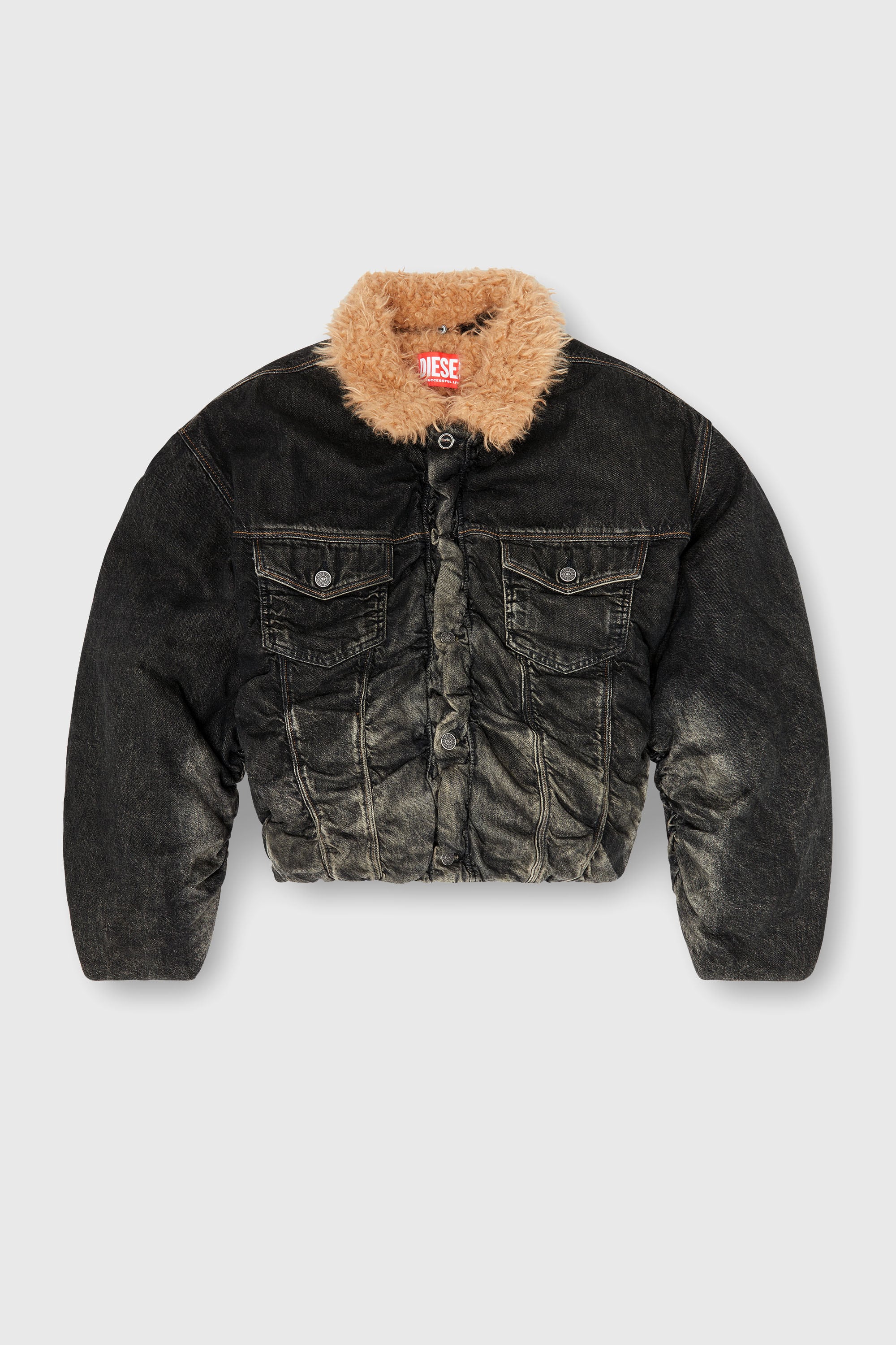 Diesel - D-CURLY-FSJ, Chaqueta vaquera efecto sucio con forro teddy Unisex in Negro - 2