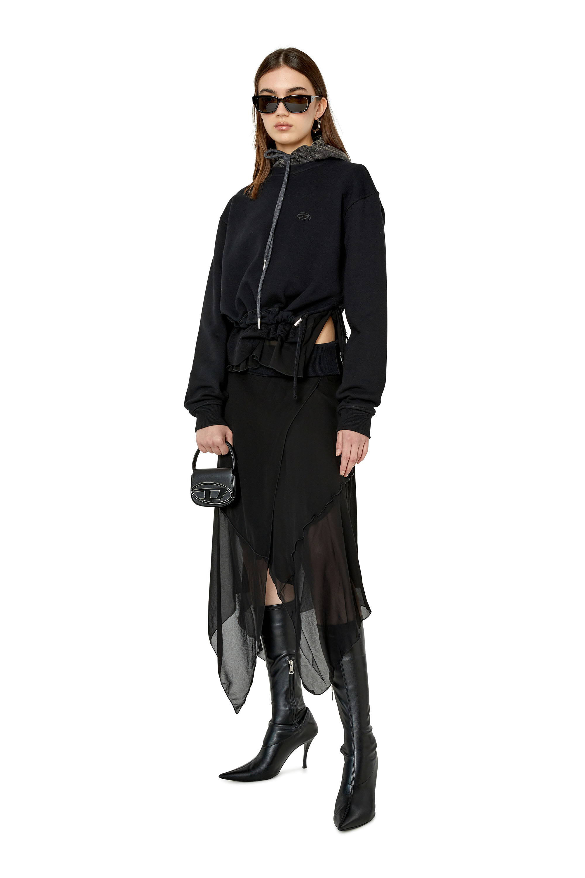 Diesel - O-ROL, Woman's Asymmetrical skirt with ribbed waist in Black - 1