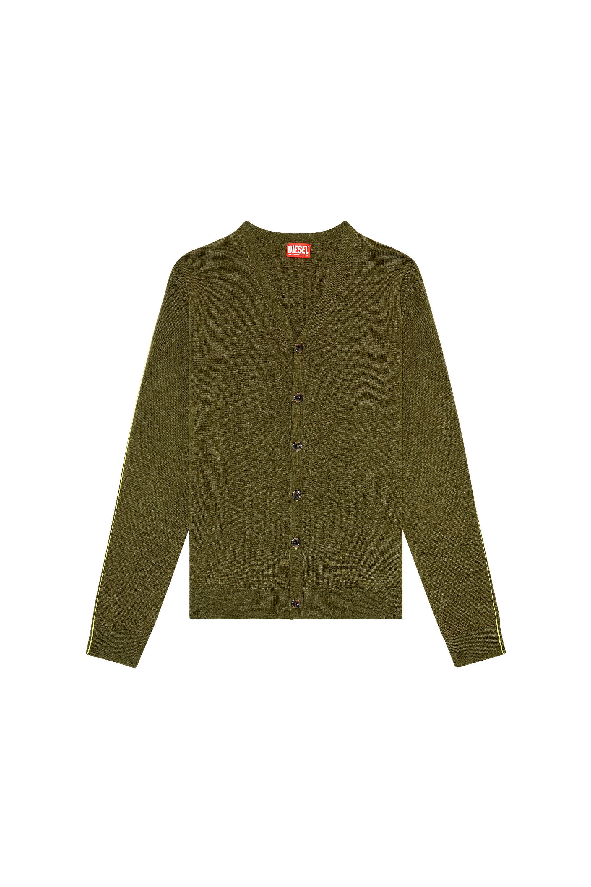 Diesel - K-ZANTE, Man's Cardigan with contrast piping in Olive Green - 2