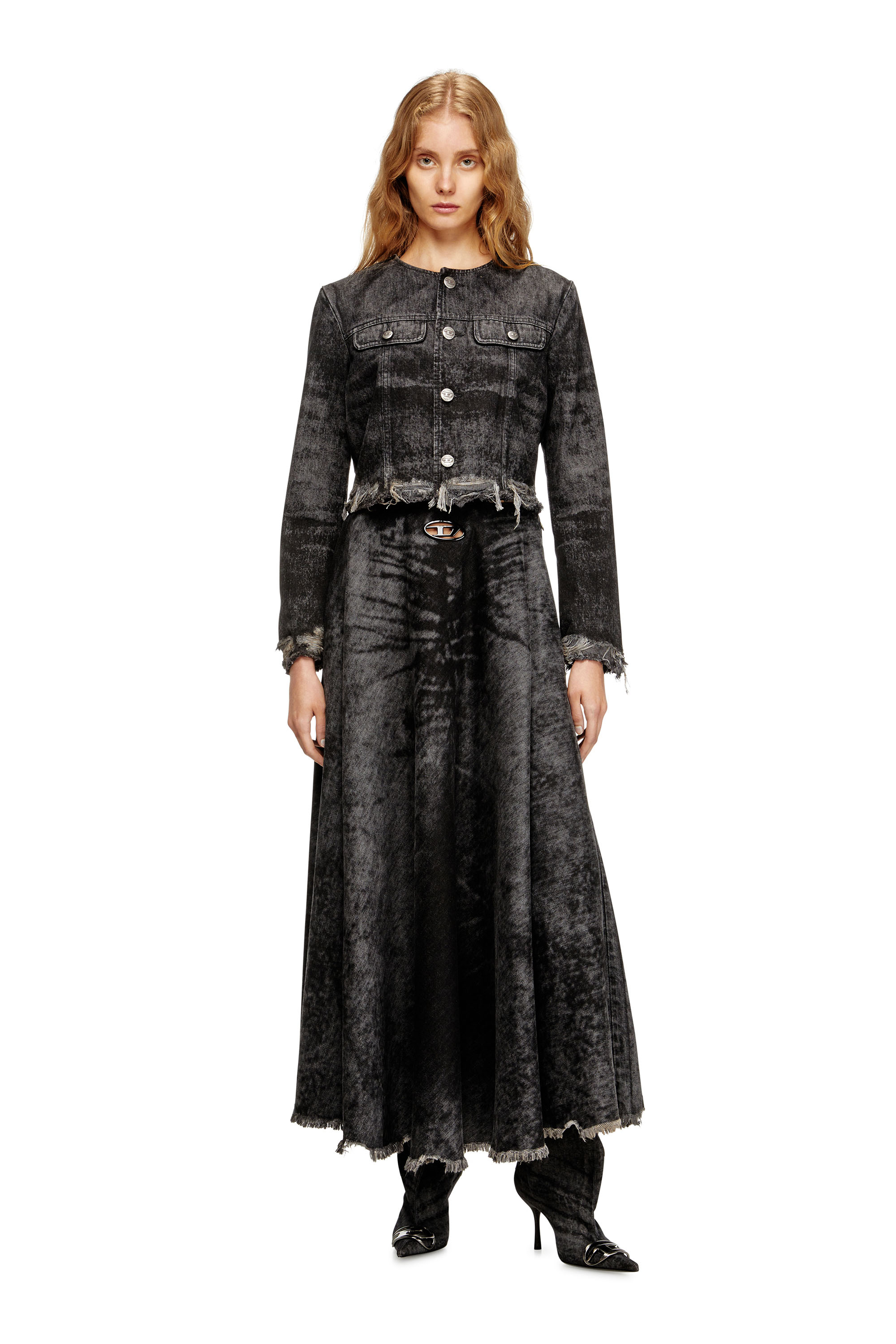 Diesel - DE-HANNIE-FSH, Female's Full skirt in lasered cotton-hemp denim in Black - 2