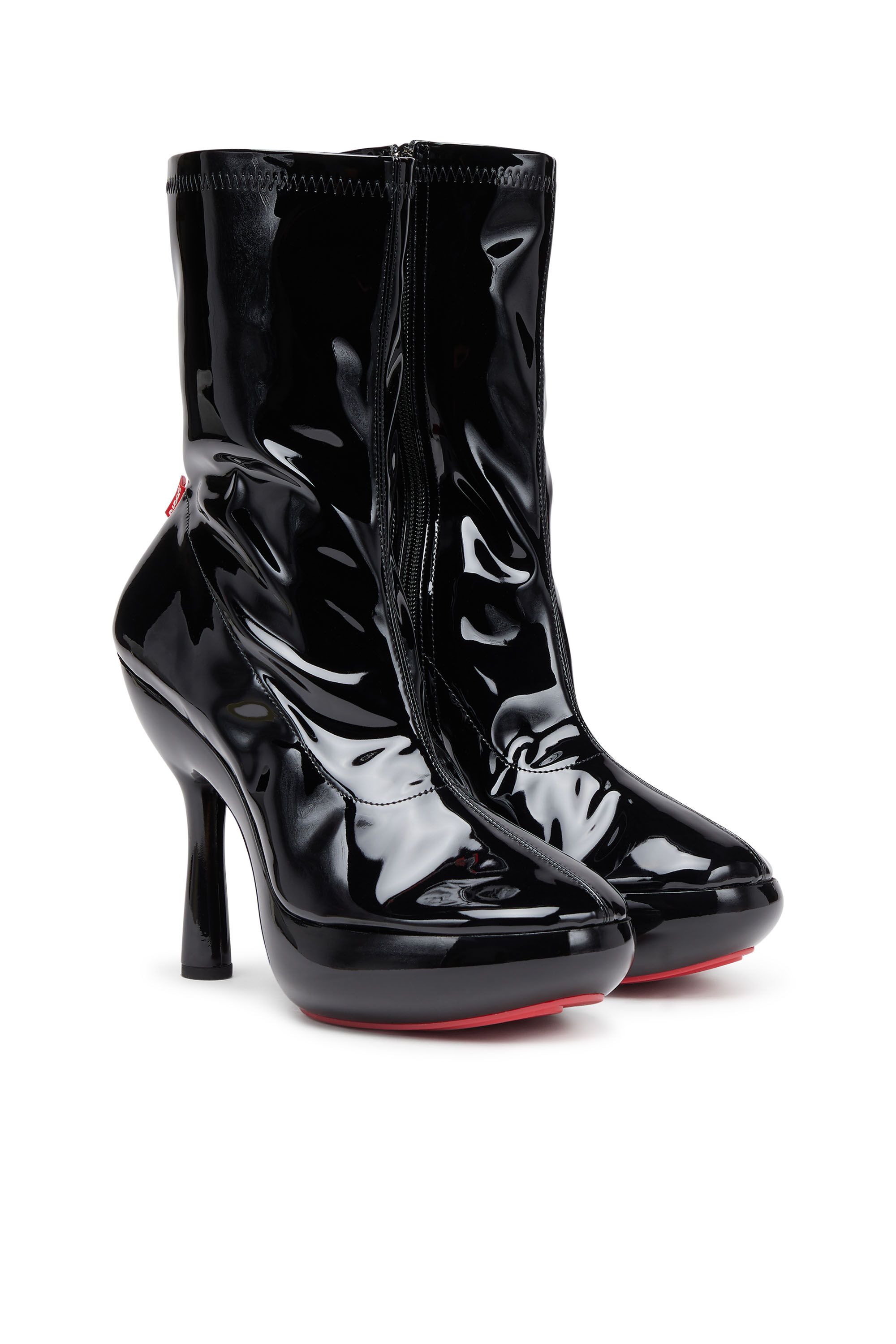 Diesel - D-LAKE PLATFORM MIDB ZIP  STRETCH, D-Lake-Bottines à plateforme en PU stretch verni Femme in Noir - 3