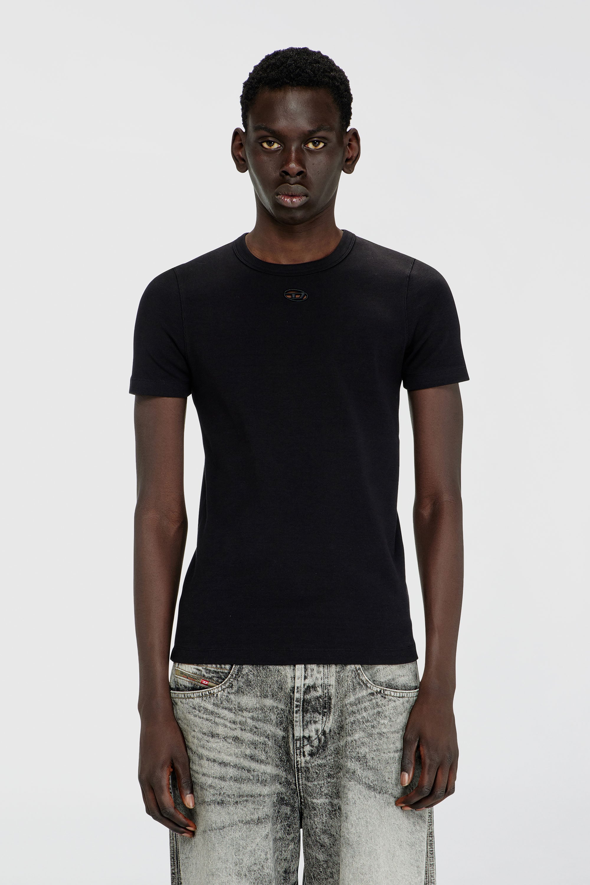 Diesel - T-RIBBER-DCO, Man's Slim short-sleeve top with laser cut Oval D in Black - 1