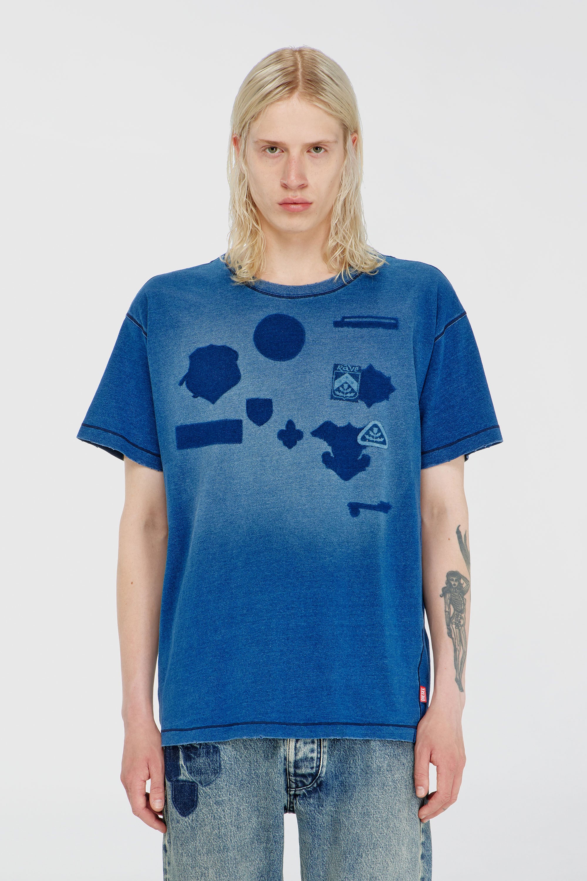 Diesel - T-NOX, Man's T-shirt with shadow-effect patches in Medium blue - 5