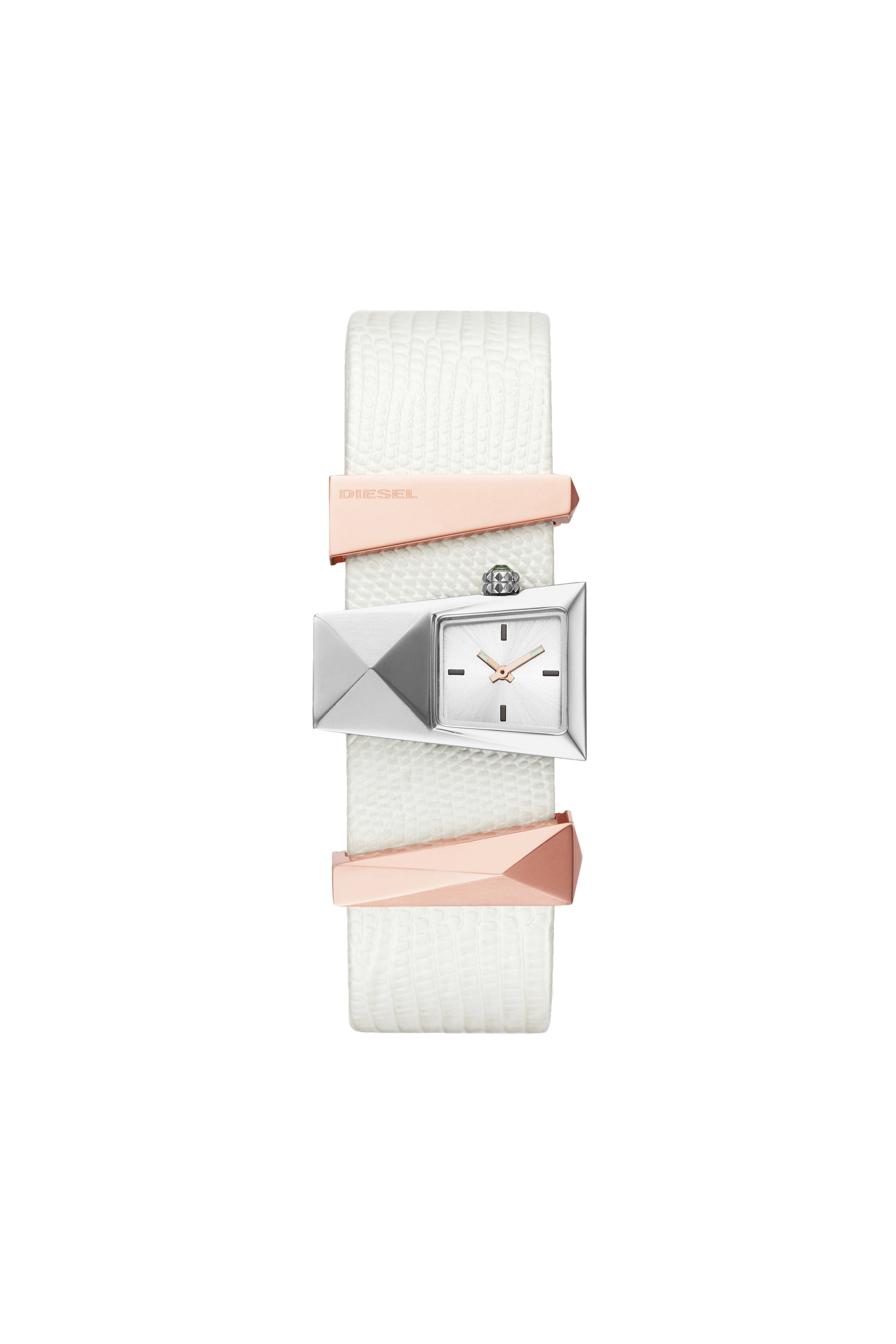 Caterina three-hand white leather watch