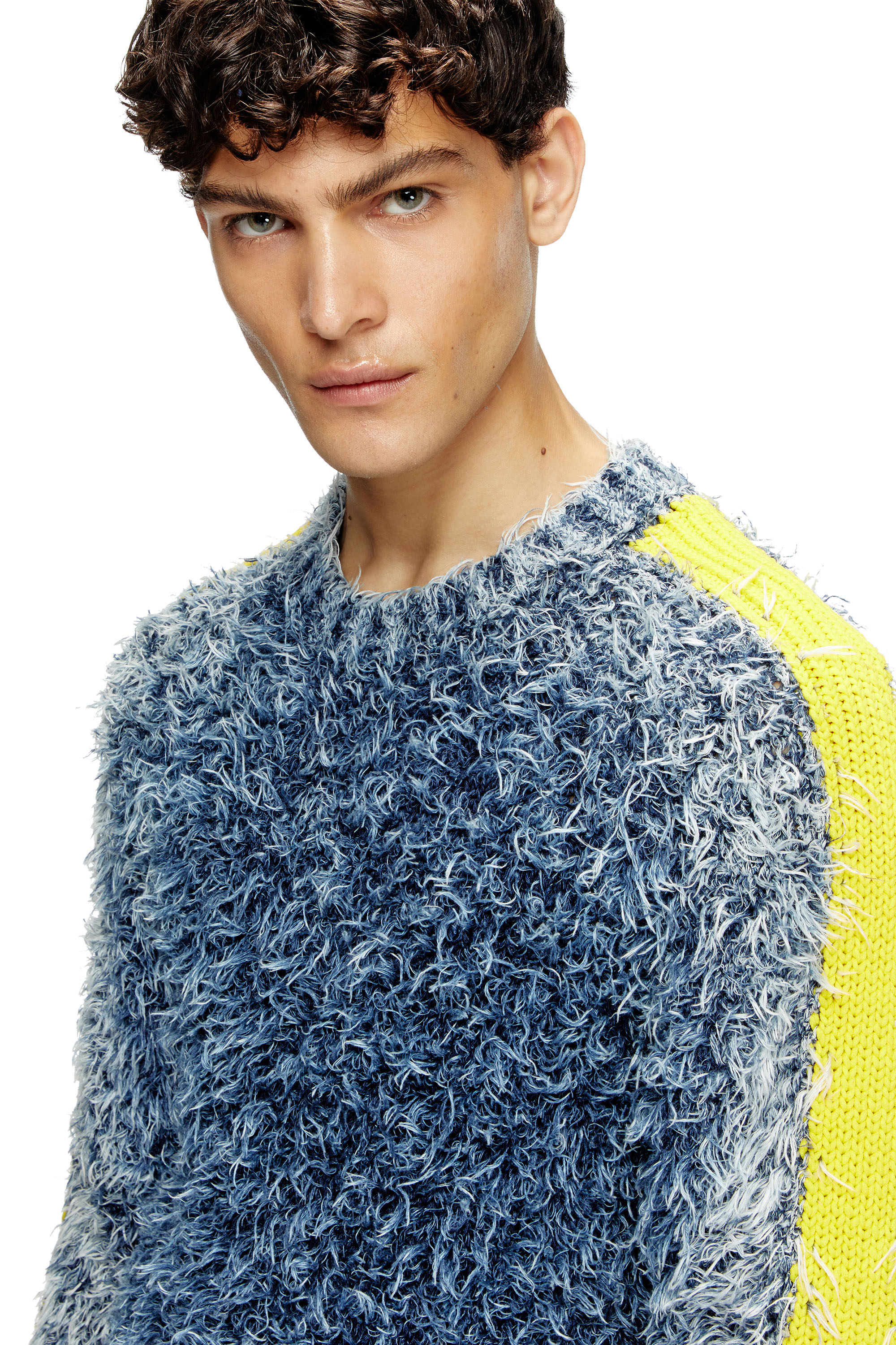Men's Textured-knit jumper with contrast bands | Blue | Diesel