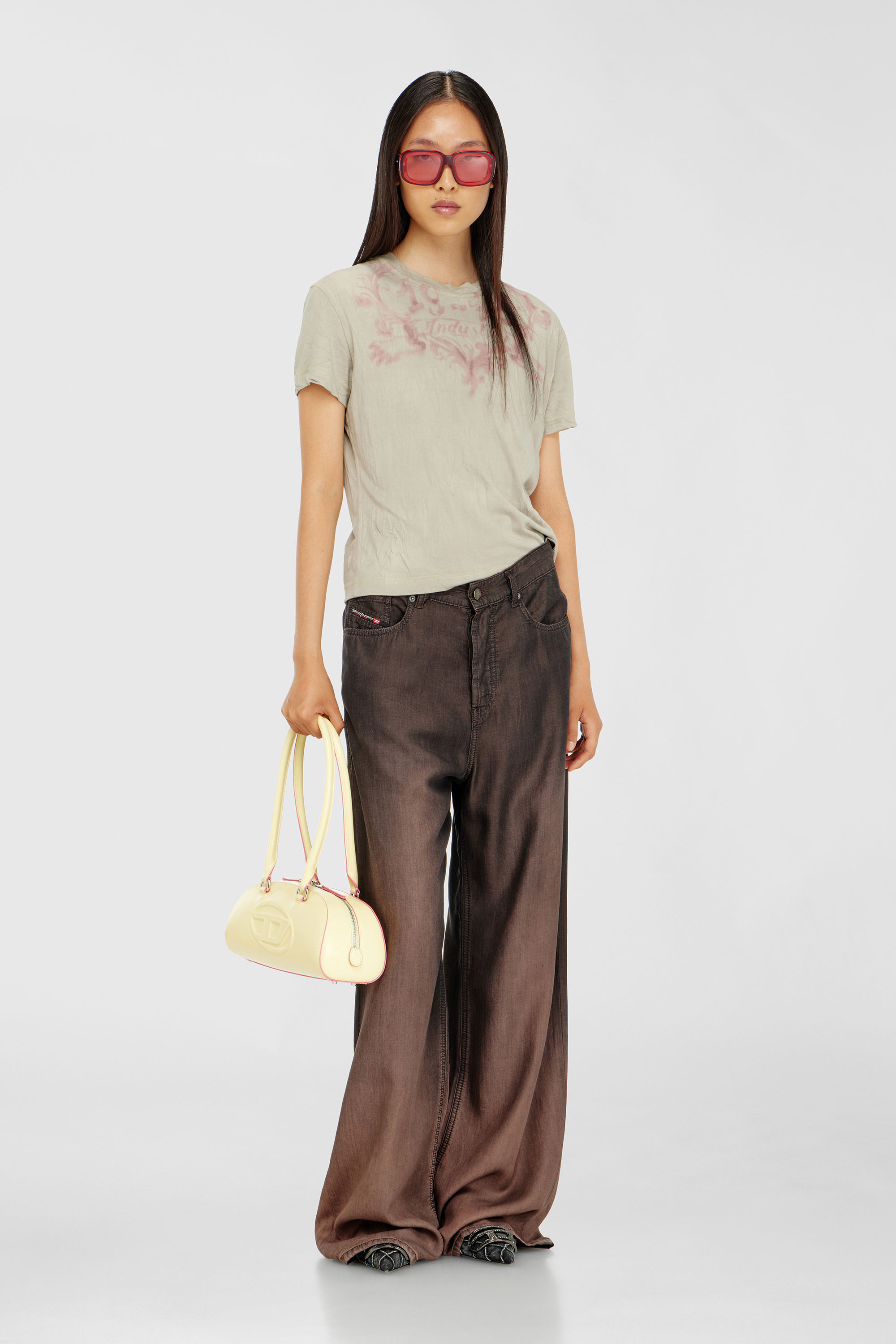 Diesel - T-ILA-AA5, Woman's Cotton T-shirt with graphic print in Beige/Pink - 1