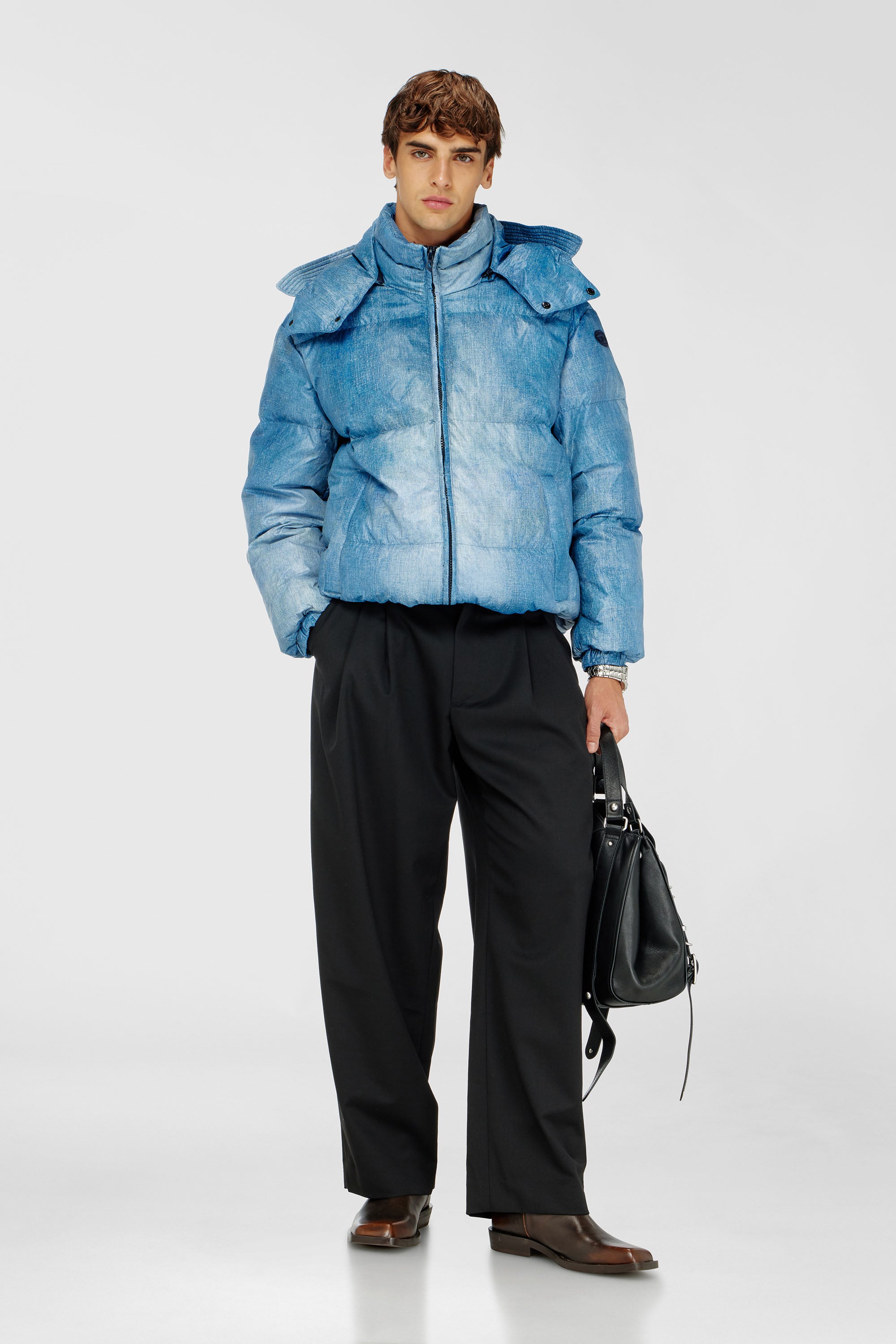 Diesel - W-ROLLY-WRD-BFBN, Chaqueta con capucha y estampado efecto denim Hombre in Azul marino - 2