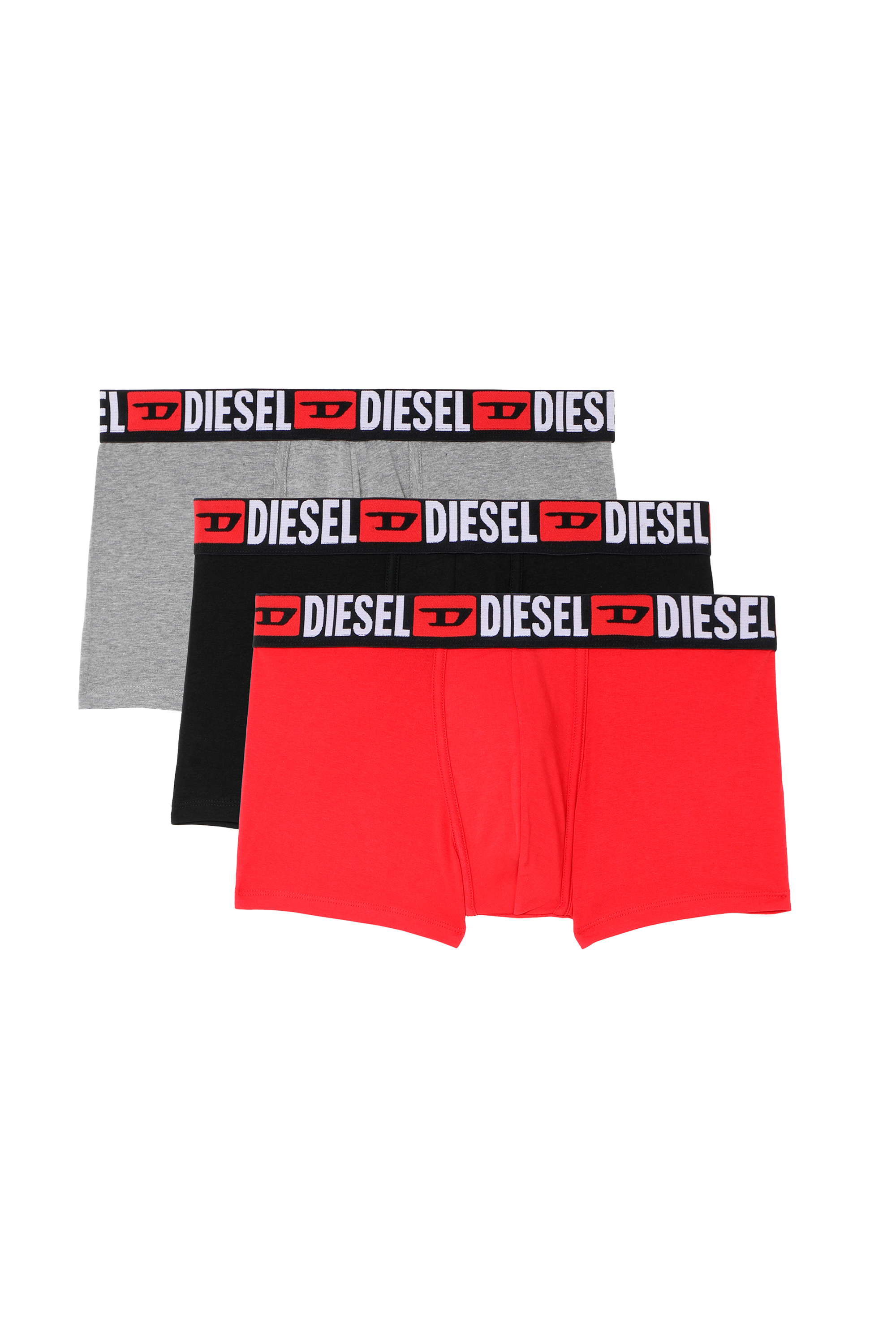 Diesel - UMBX-DAMIENTHREEPACK, Male's Three-pack of all-over logo waist boxers in Red/Grey - 4