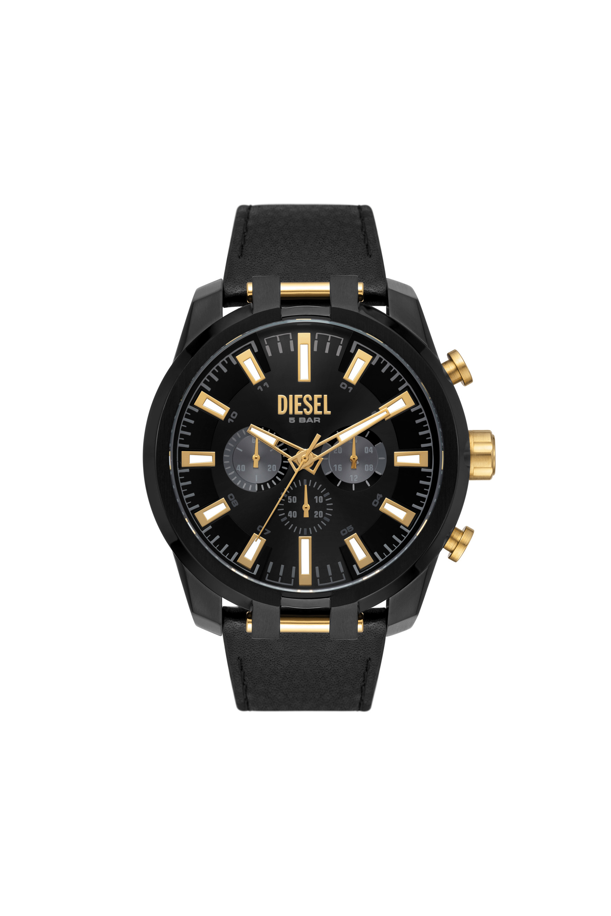 Split Chronograph Black Leather Watch