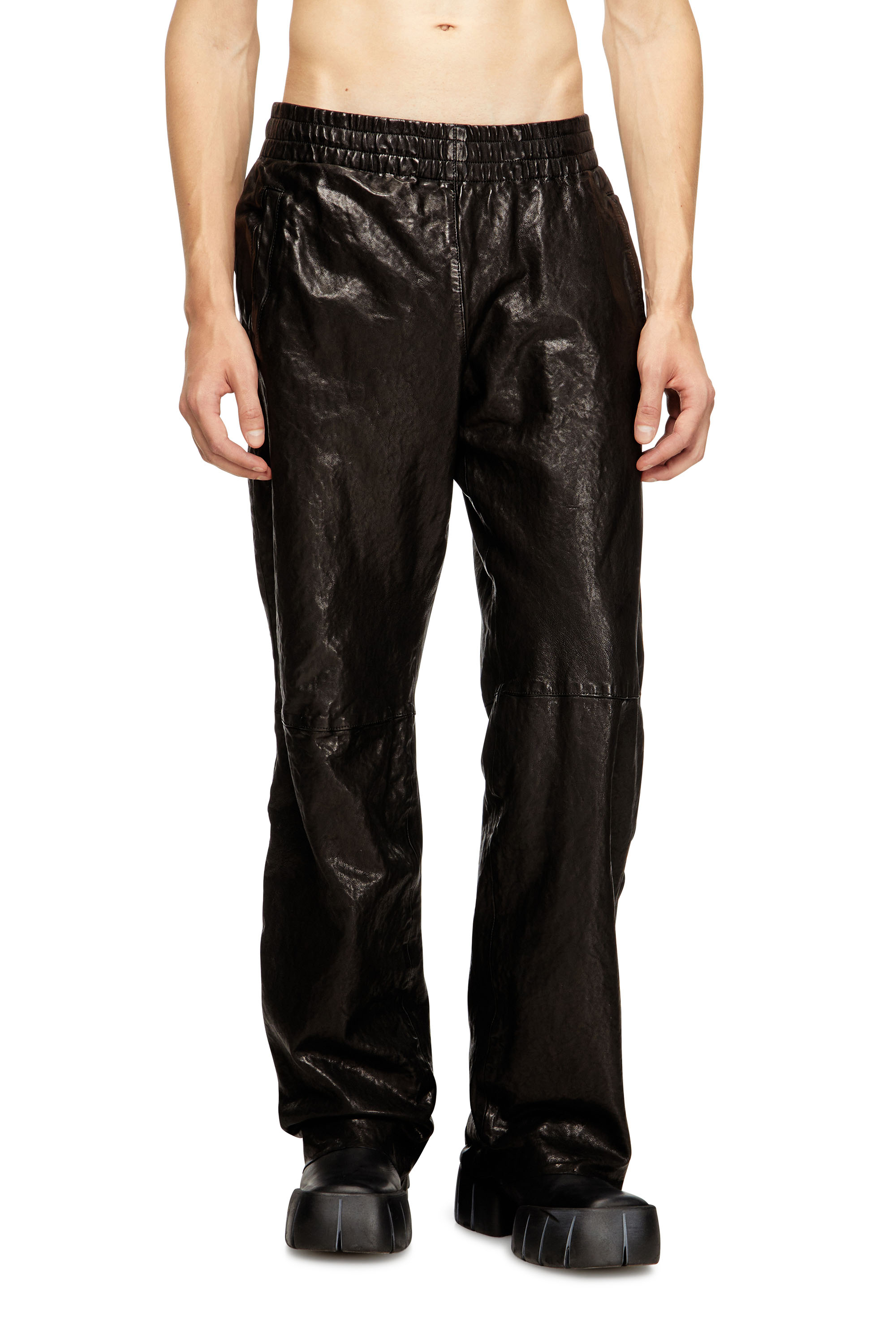 Diesel - P-BRU, Male's Elasticated pants in boiled leather in Black - 3