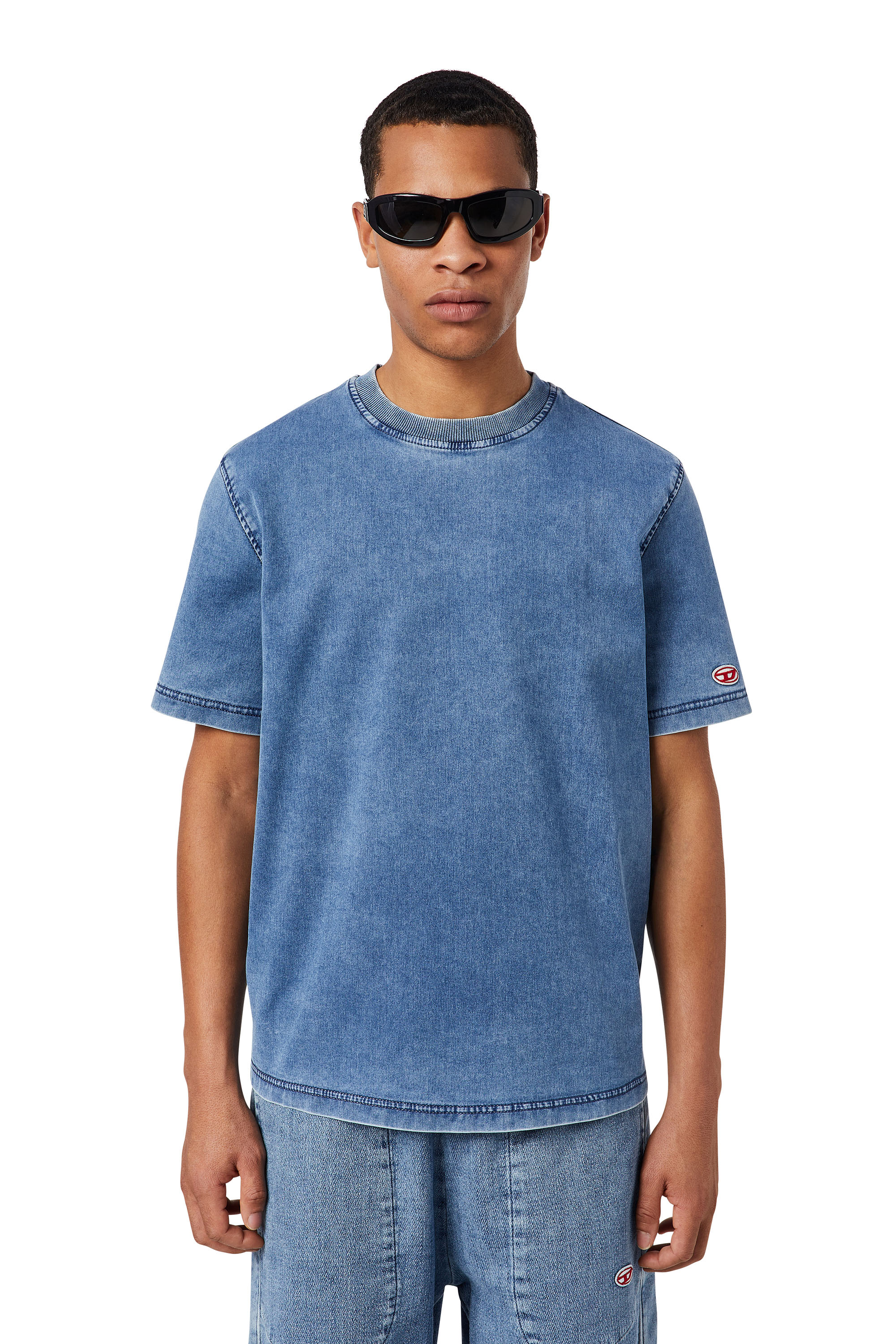 Diesel - D-BIGGOR TRACK DENIM T-SHIRT, Male's T-shirt in Track Denim in Light Blue - 1