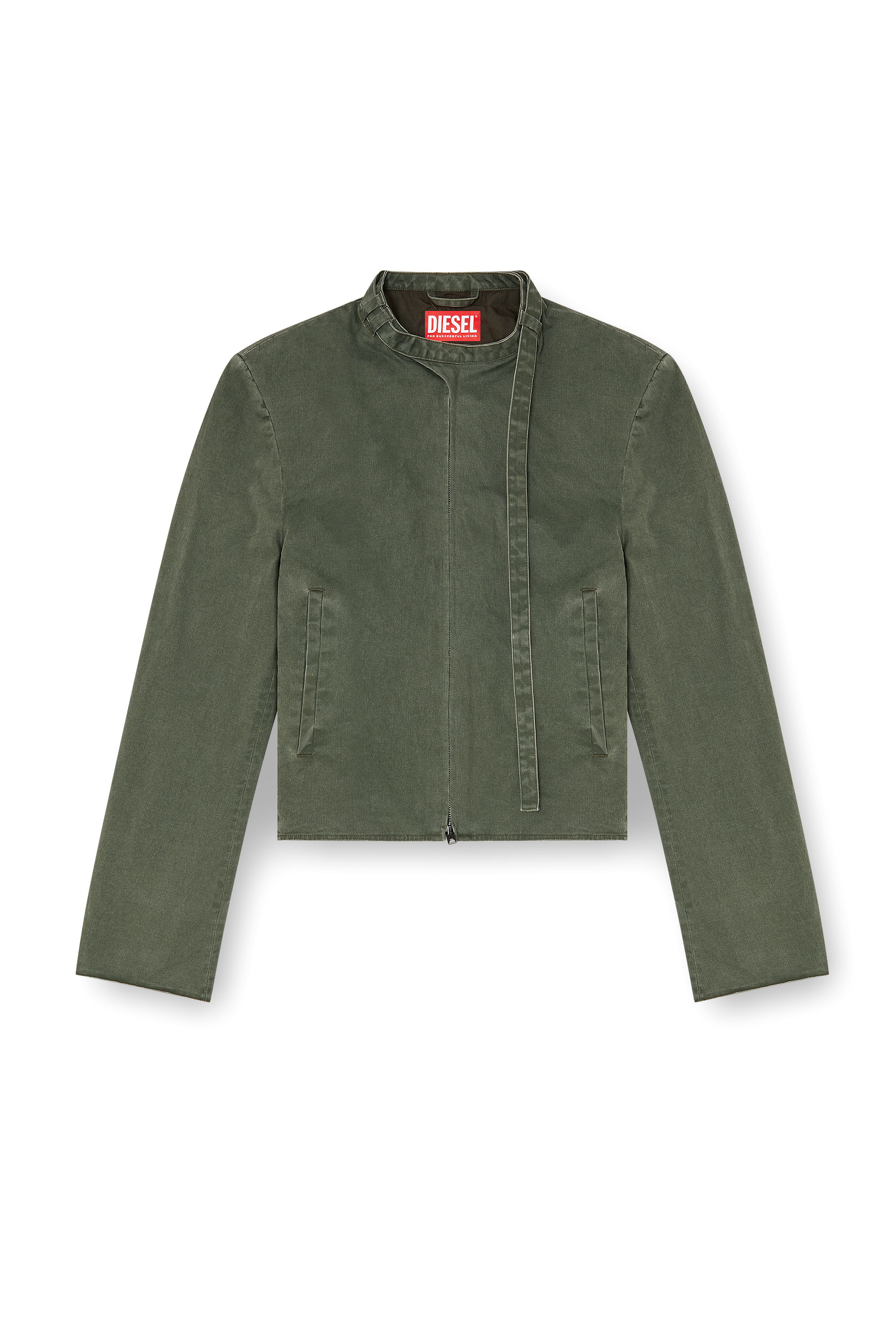Diesel - J-NURIEL-CO, Man's Coated cotton-twill jacket with biker details in Green - 3