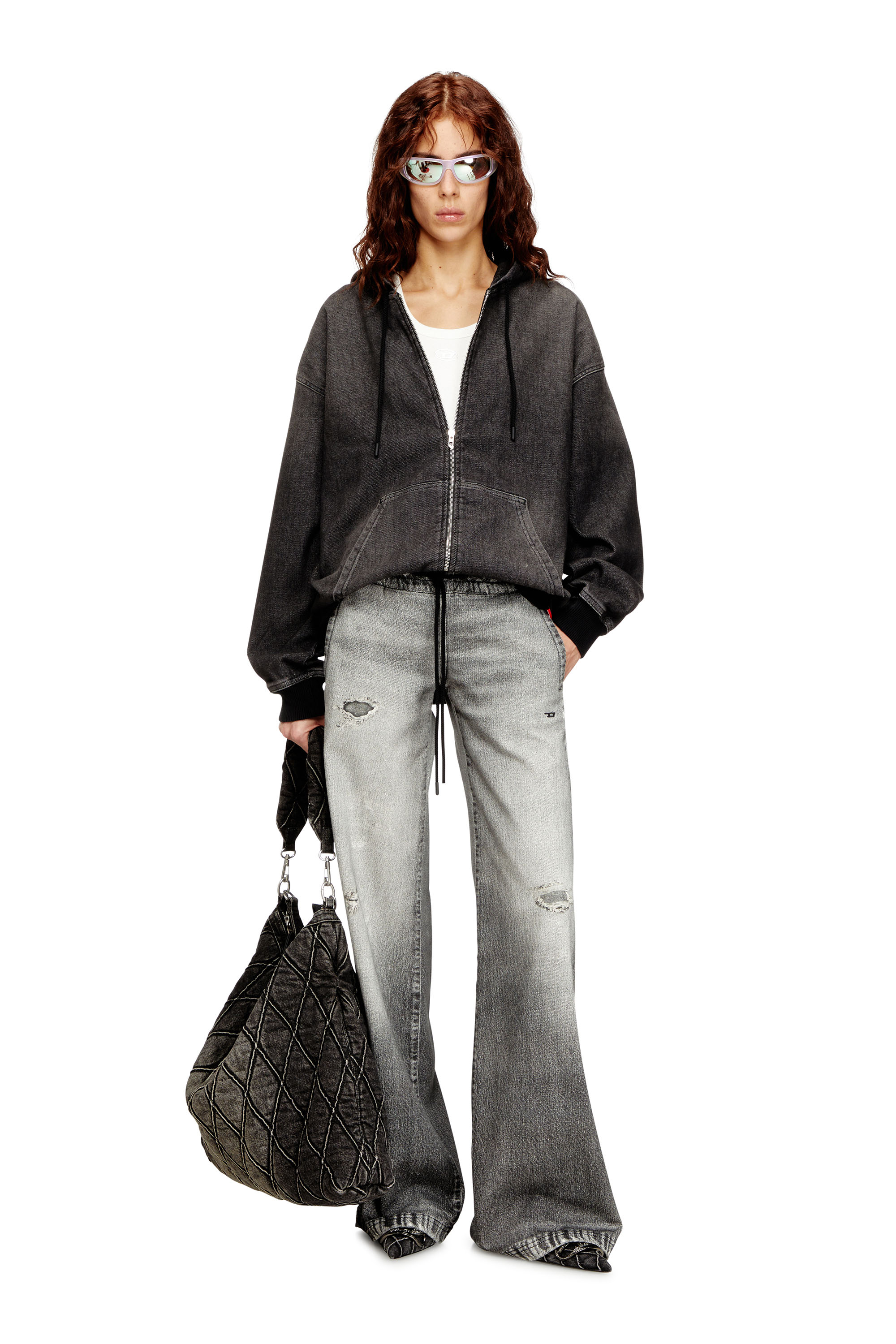 Diesel - D-GIRI-S TRACK, Sudadera con capucha y cremallera de Track Denim con efecto de suciedad Unisex in Negro - 4