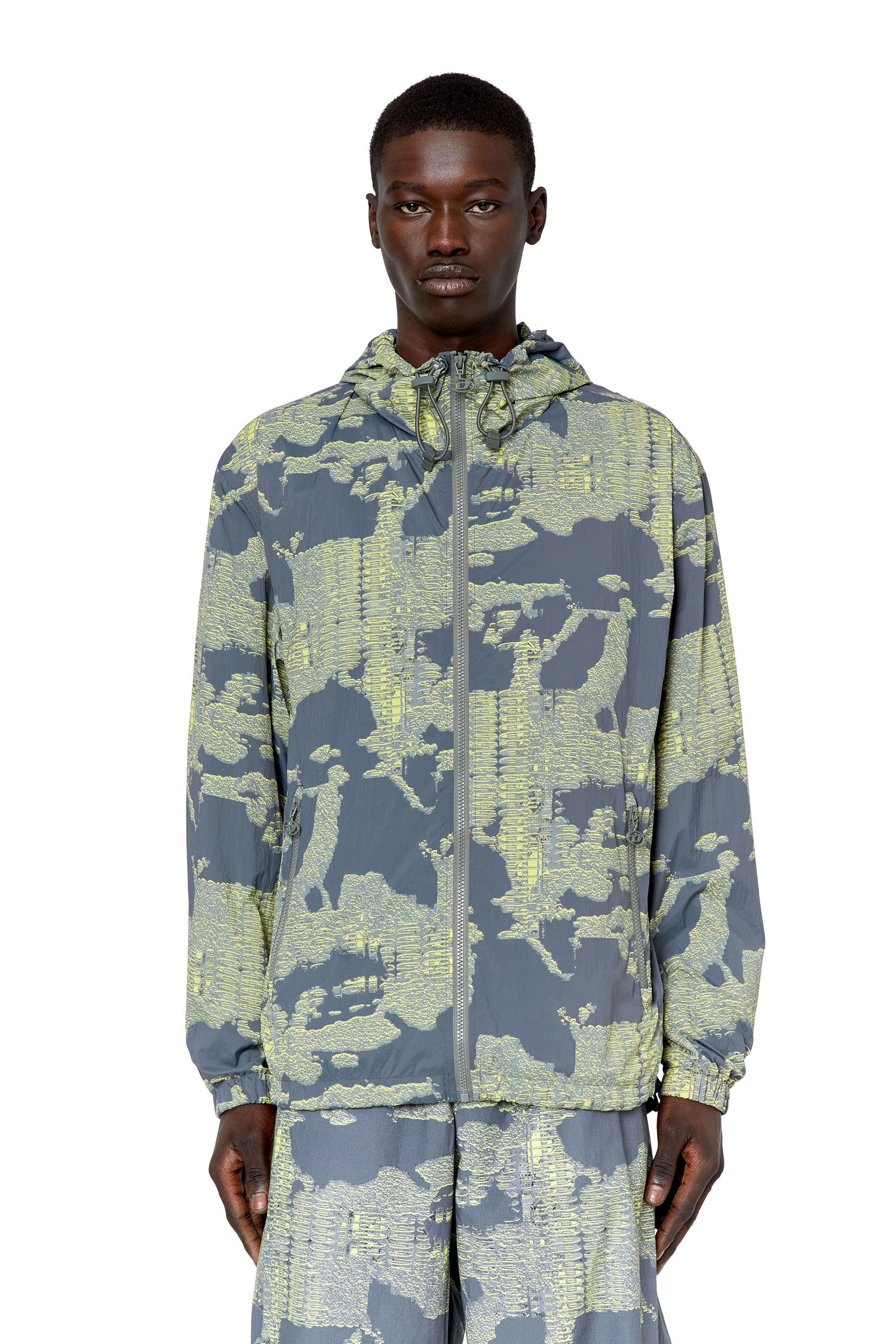 Diesel - J-WARRETT-CMF-A, Man's Nylon windbreaker with a camo print in Grey/Green - 3