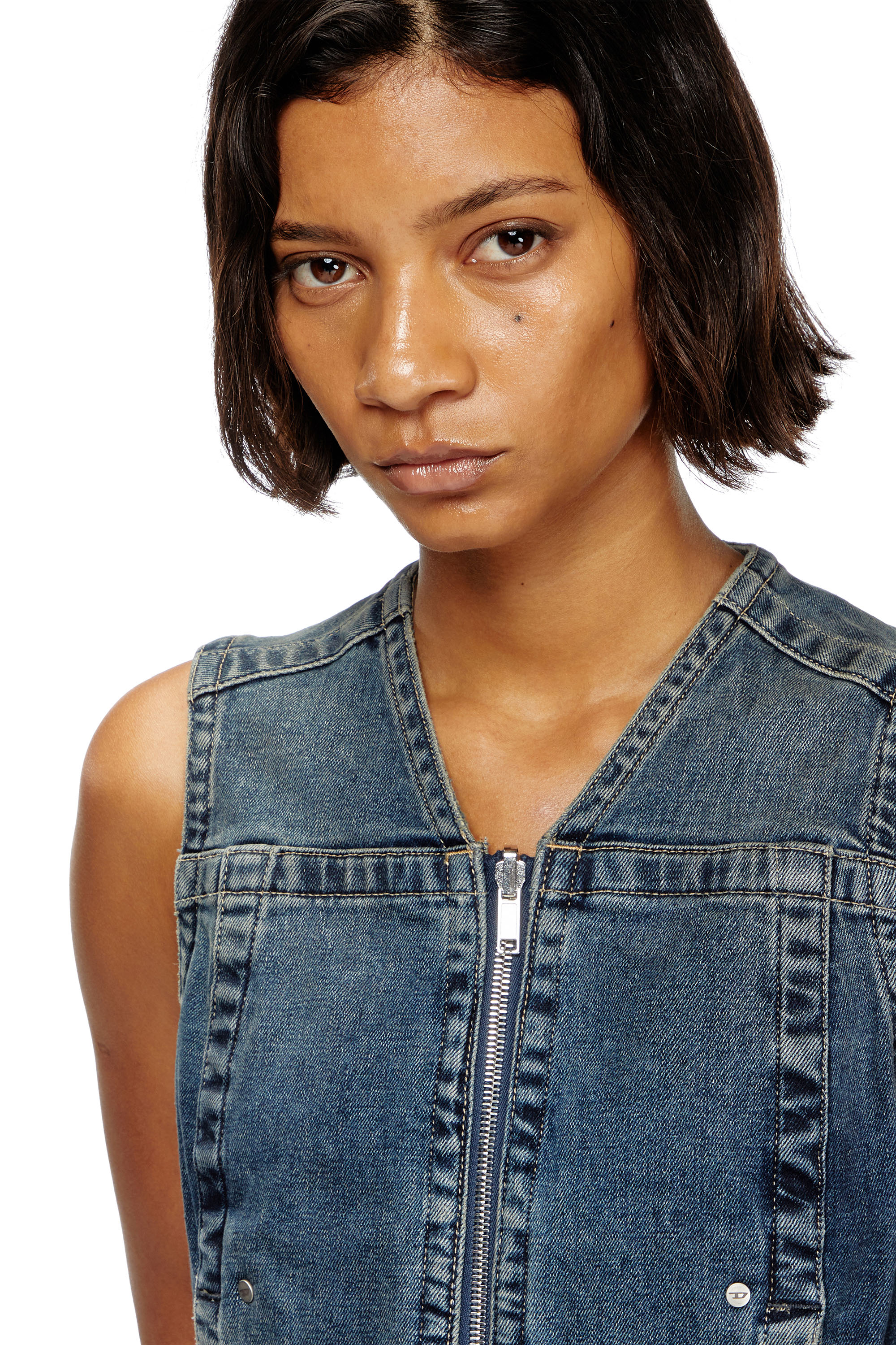 Diesel - DE-PROOF-RE, Female's Zipped top in Rehab denim in Dark Blue - 4