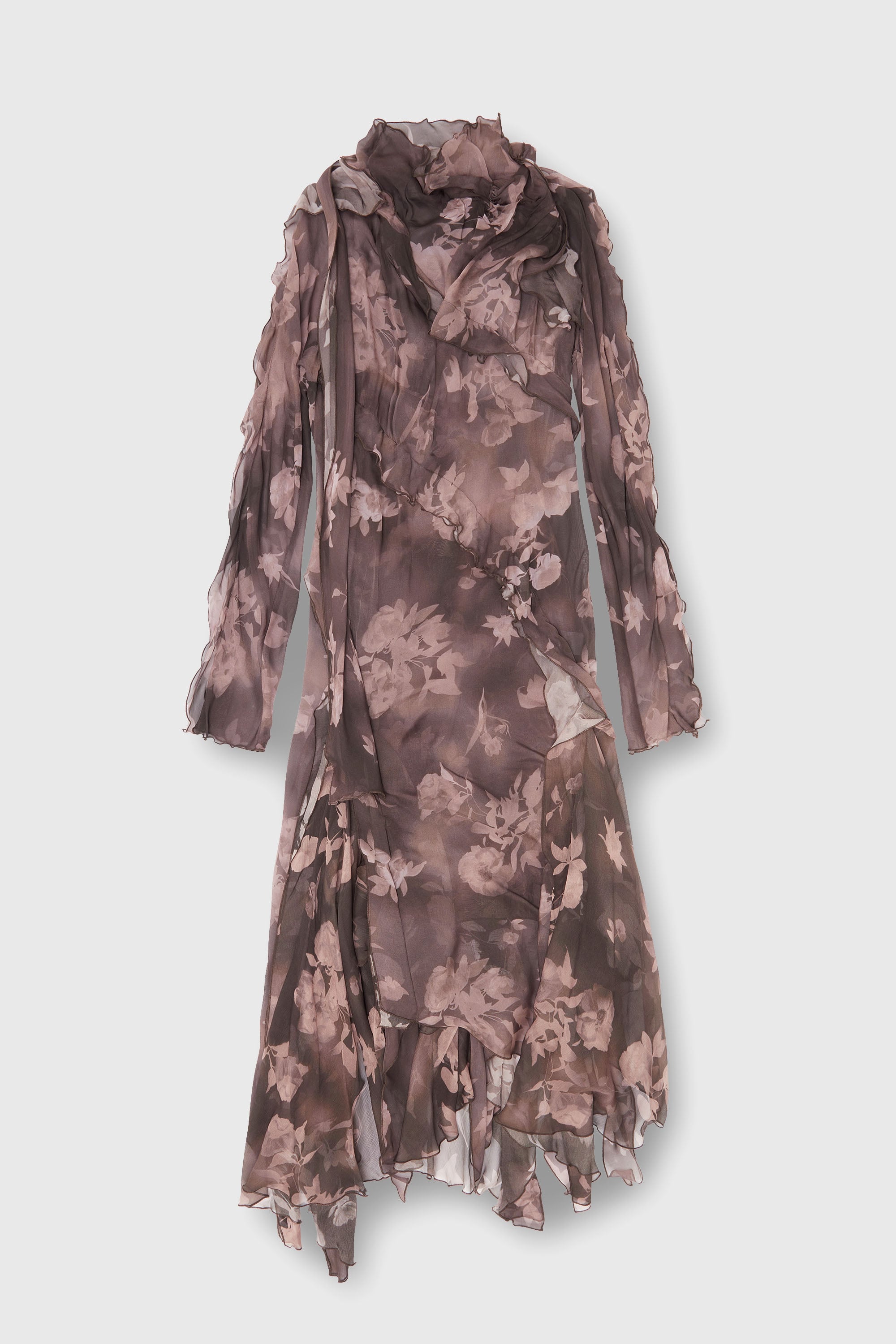 Diesel - D-RIADI, Robe midi asym&eacute;trique en chiffon et cr&ecirc;pe de soie Femme in Marron - 2