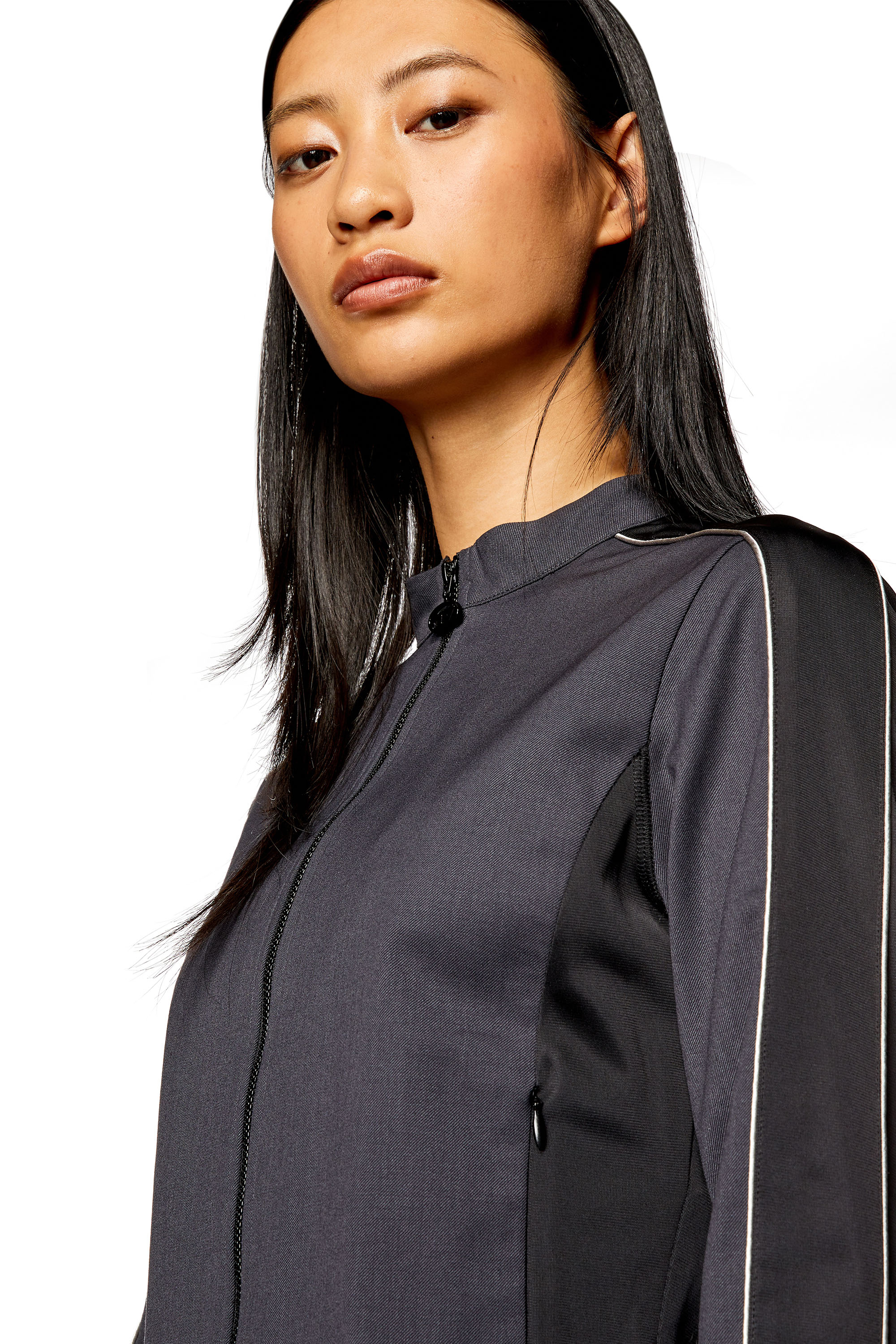 Diesel - G-FORT, Woman's Racer jacket in double-knit and wool blend in Black/Grey - 4