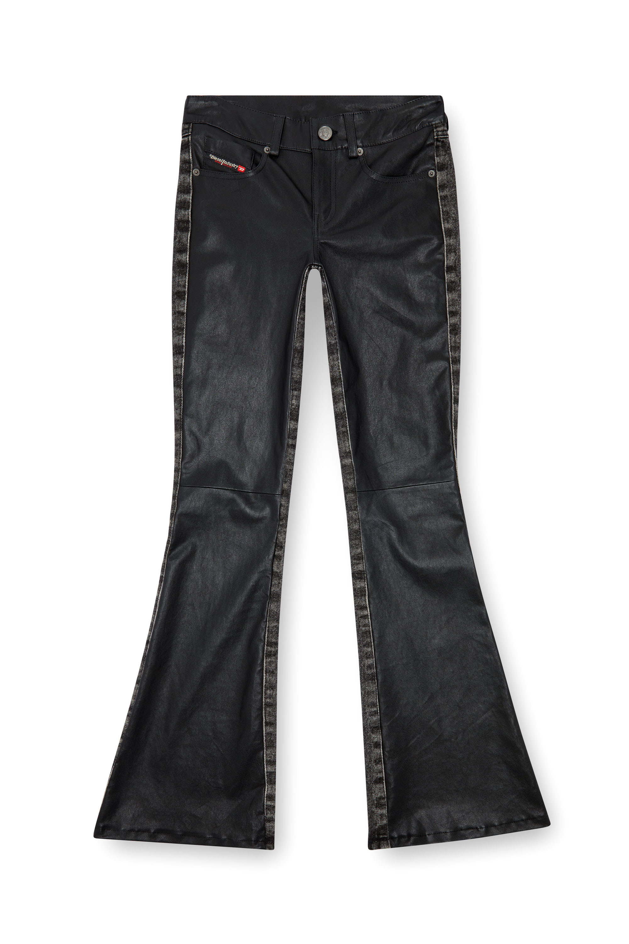 Diesel - L-OVELY, Pantalon bootcut en cuir et denim Femme in Noir - 3