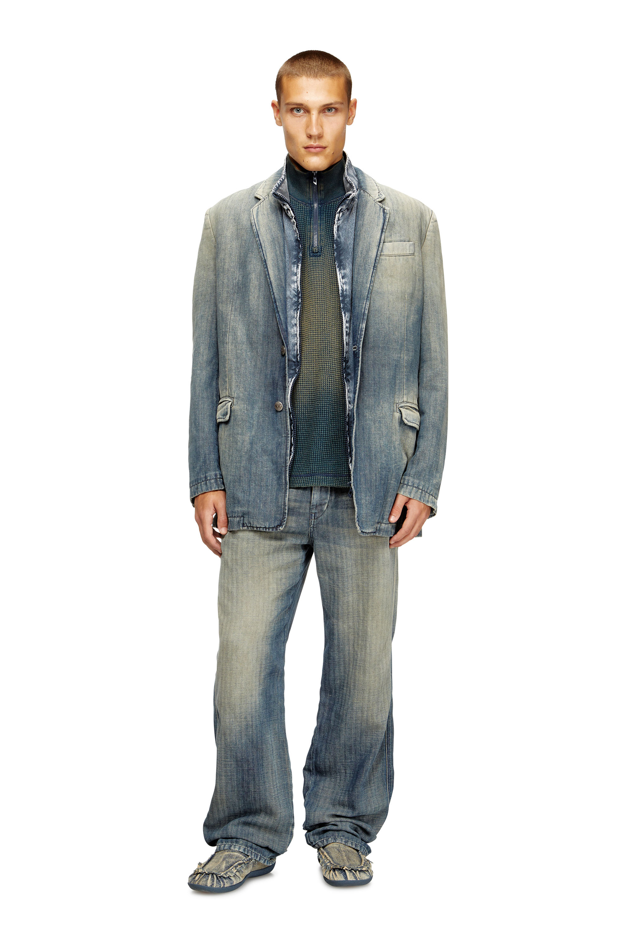 Diesel - D-REGER-D, Unisex's Blazer in dirt-effect herringbone denim in Grey/Blue - 3