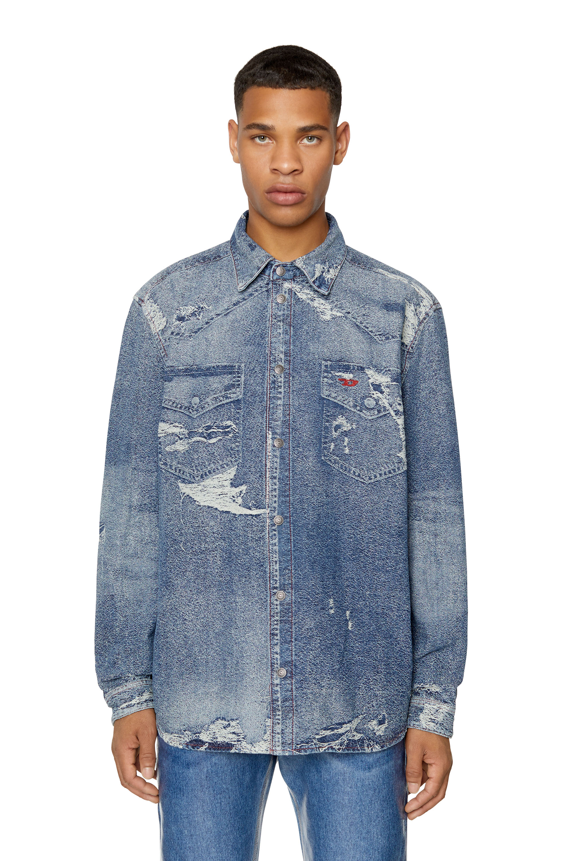 D-SIMPLY-OVER Man: Jacquard shirt with trompe l'oeil effect | Diesel