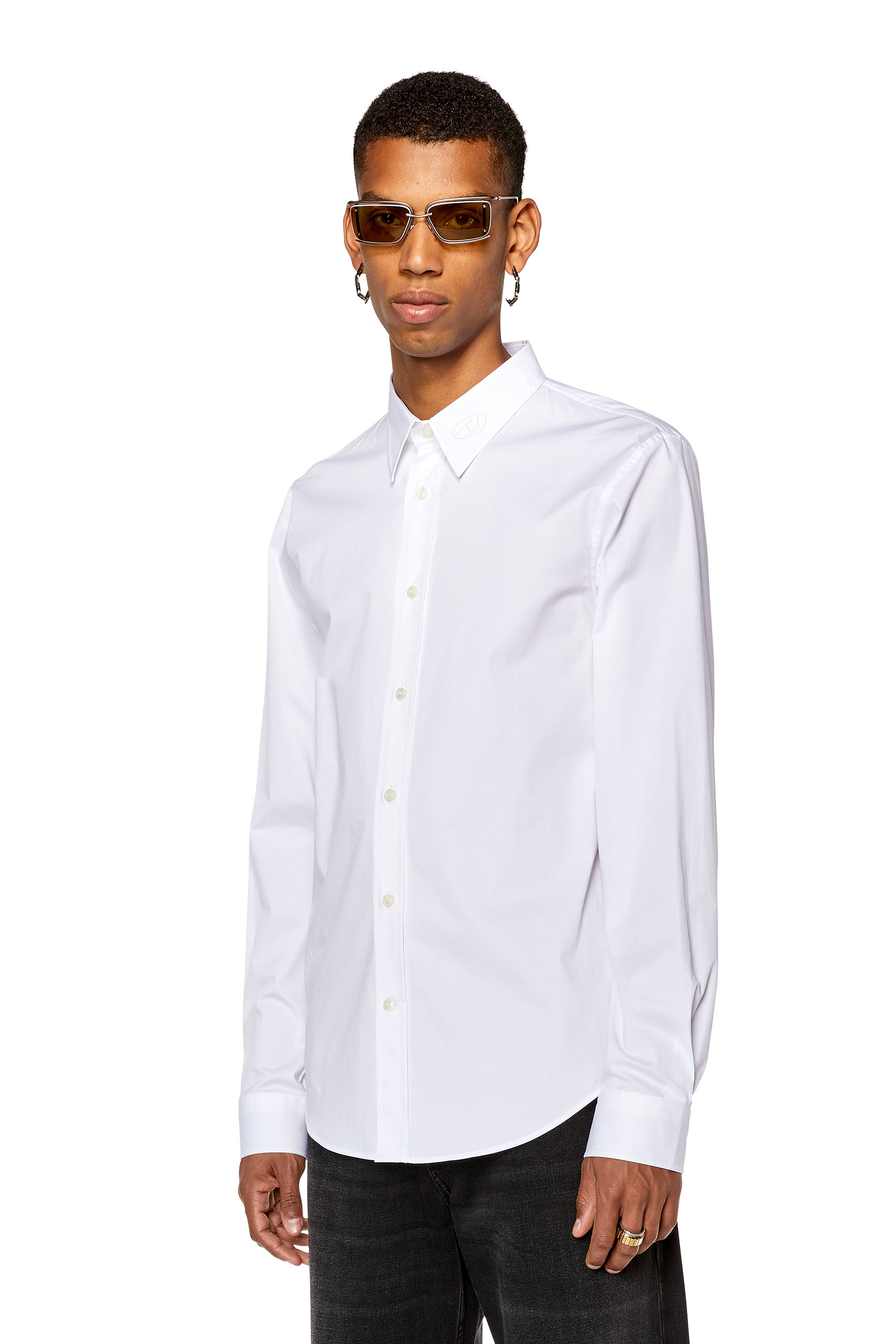 Diesel - S-BENNY-CL, Man's Micro-twill shirt with tonal embroidery in White - 3