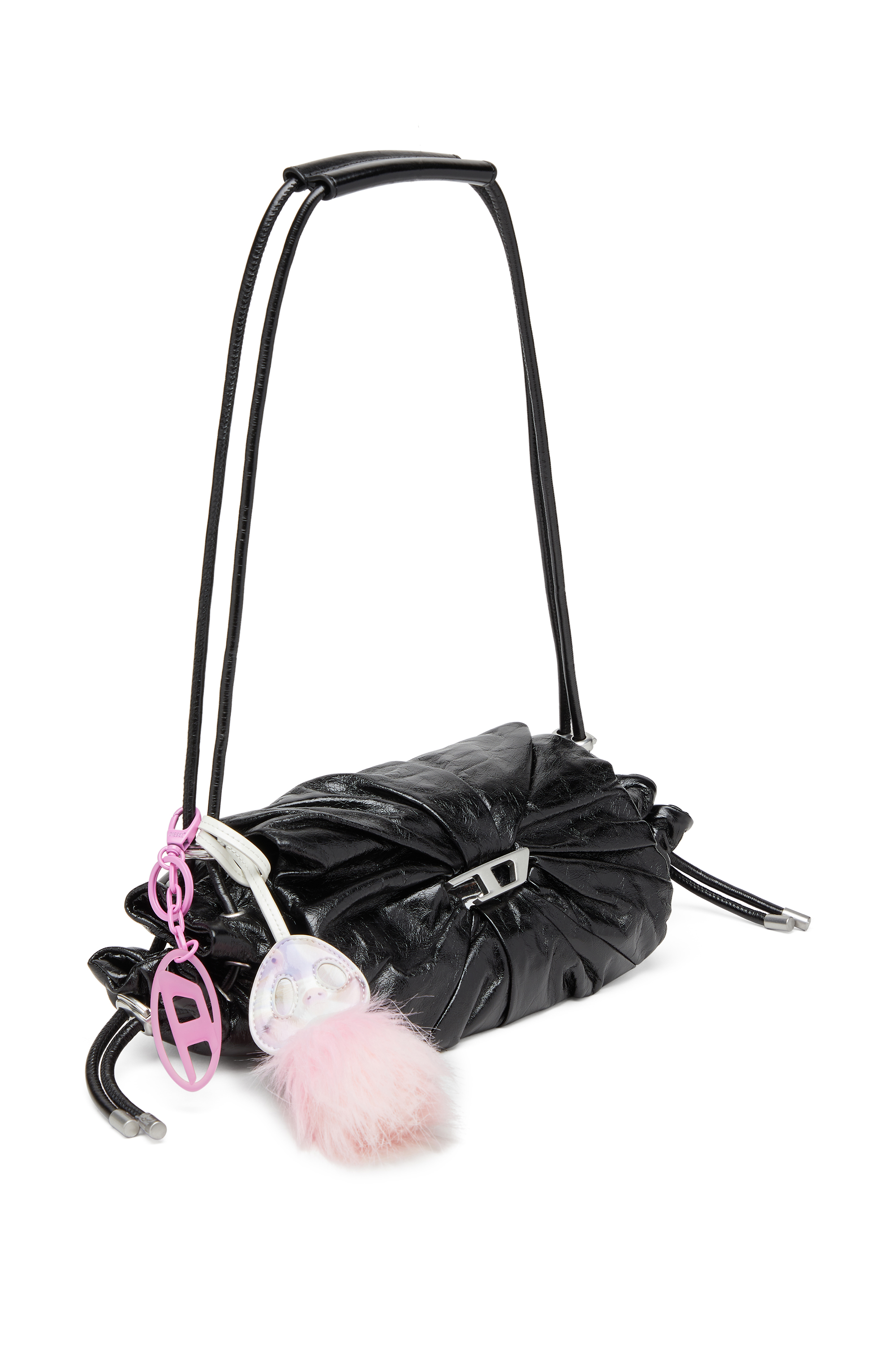 Diesel - SCRUNCH-D SHOULDER S, Female's Scrunch-D S-Shoulder bag in scrunched leather in Black - 6