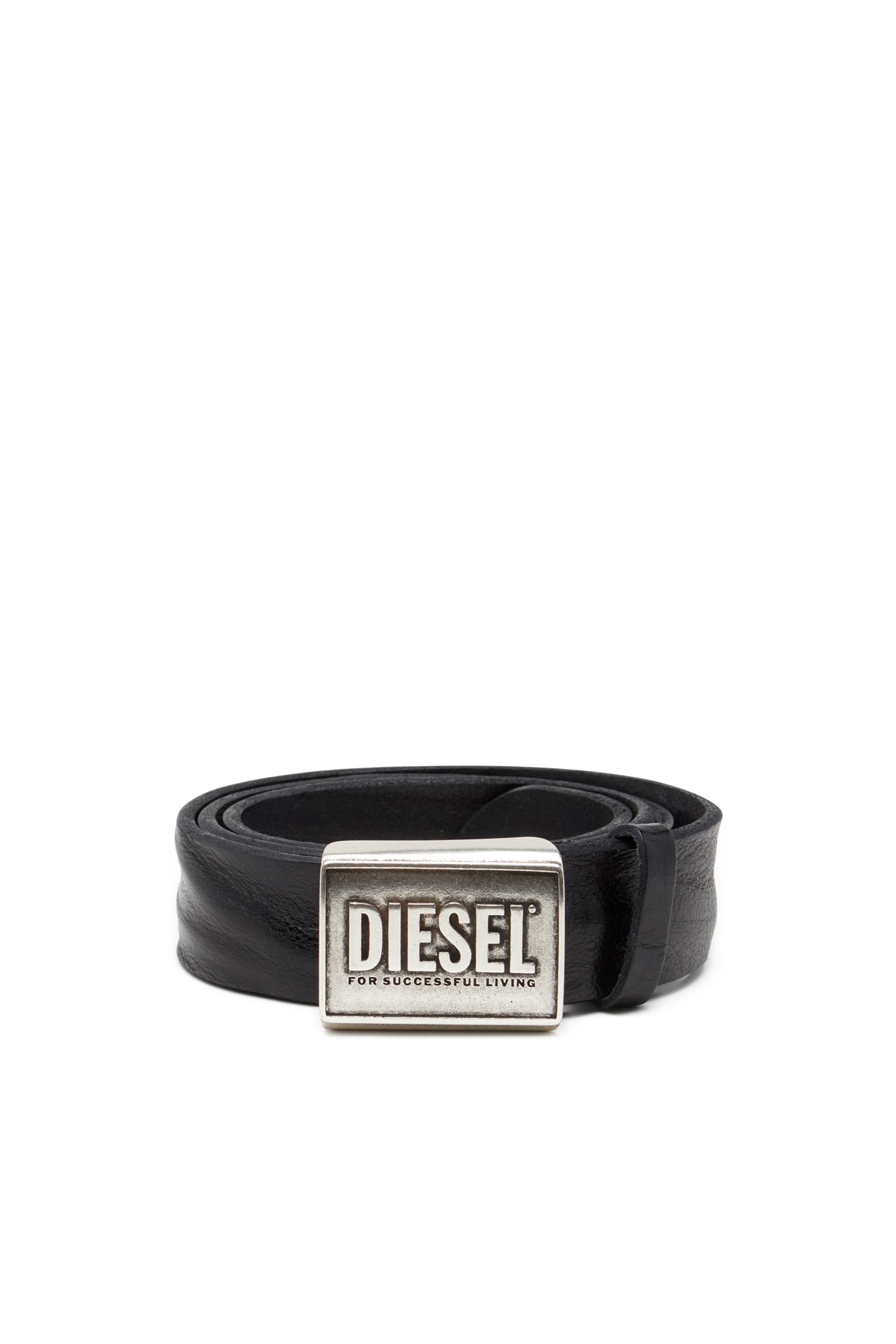 Diesel - B-METAL BISCOTTO, Male's Leather belt 4 cm with logo plaque in Black - 1