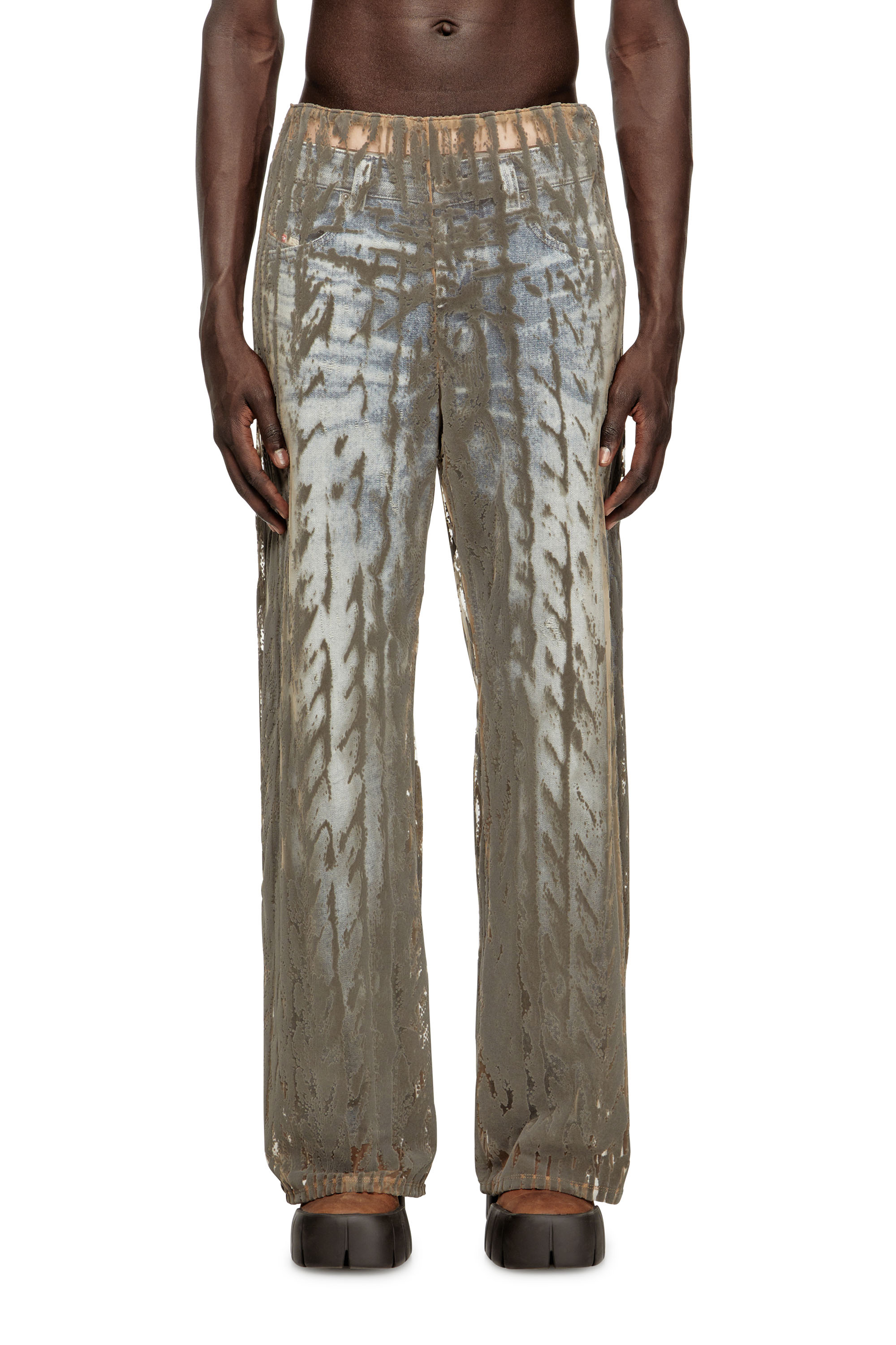 Diesel - P-EGASO, Man's Tulle pants with flocked cable prints in Grey - 2