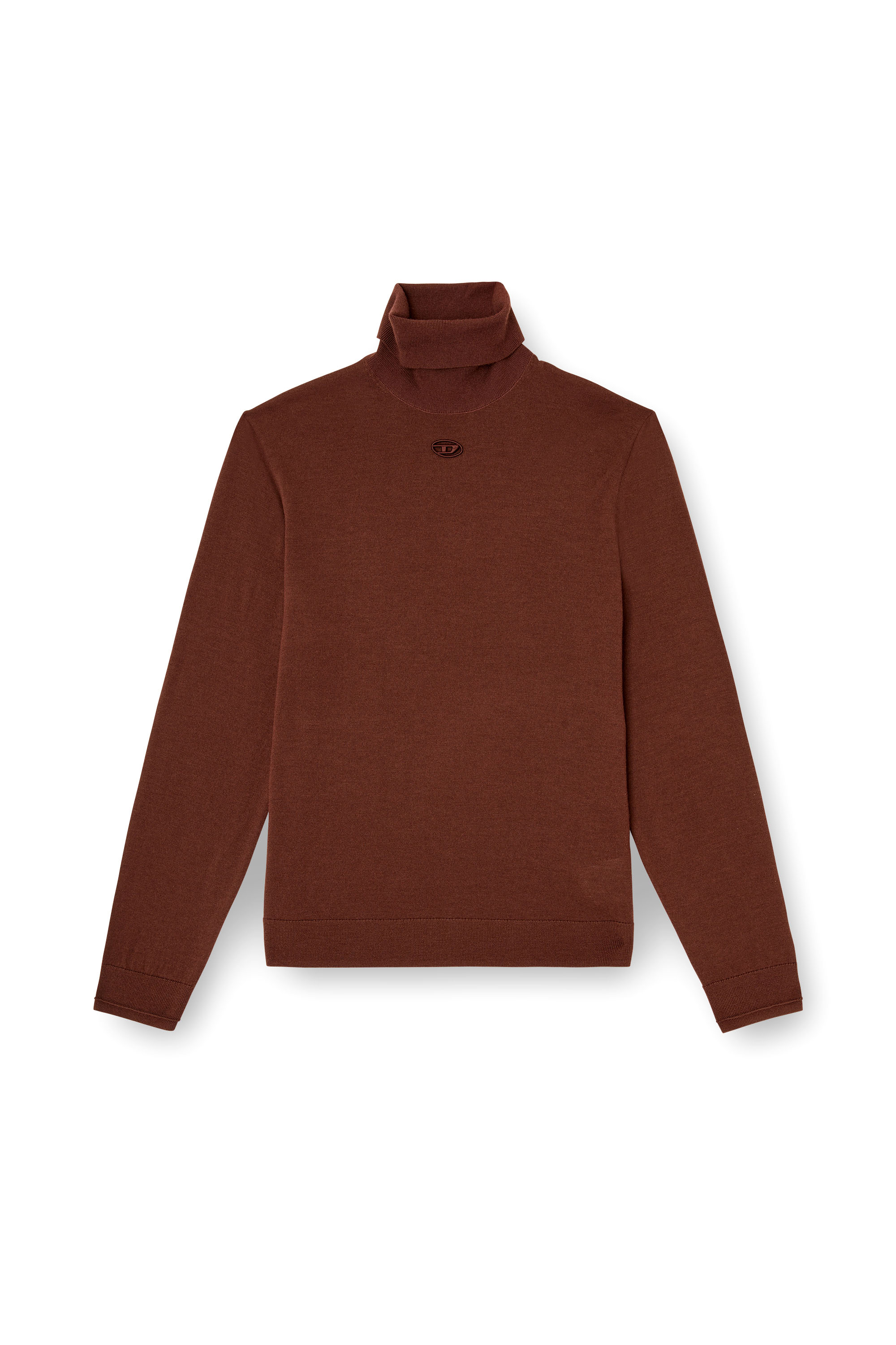 Diesel - K-VARTA, Man's Wool turtleneck jumper with cut-out logo in Brown - 3